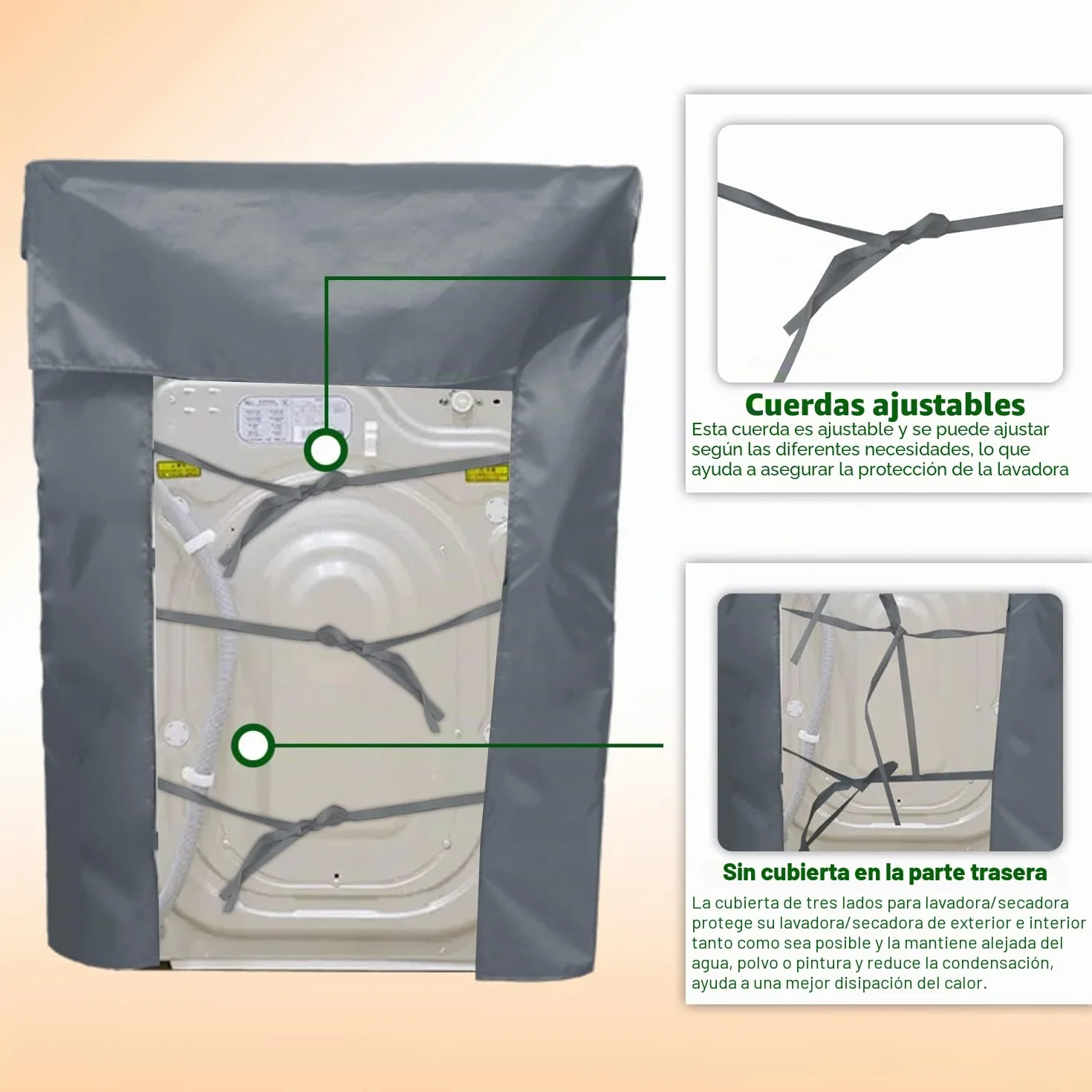 Funda impermeable para lavadora y secadora exterior XL 60x64x85 cm Gris