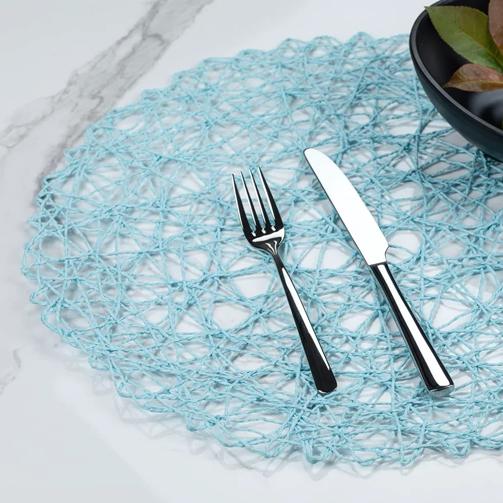 Spinweave - Mantel Individual Redondo de Papel Azul Cielo Hecho a Mano, 38 x 38 cm, Caja de 6 Unidades Restaurantware