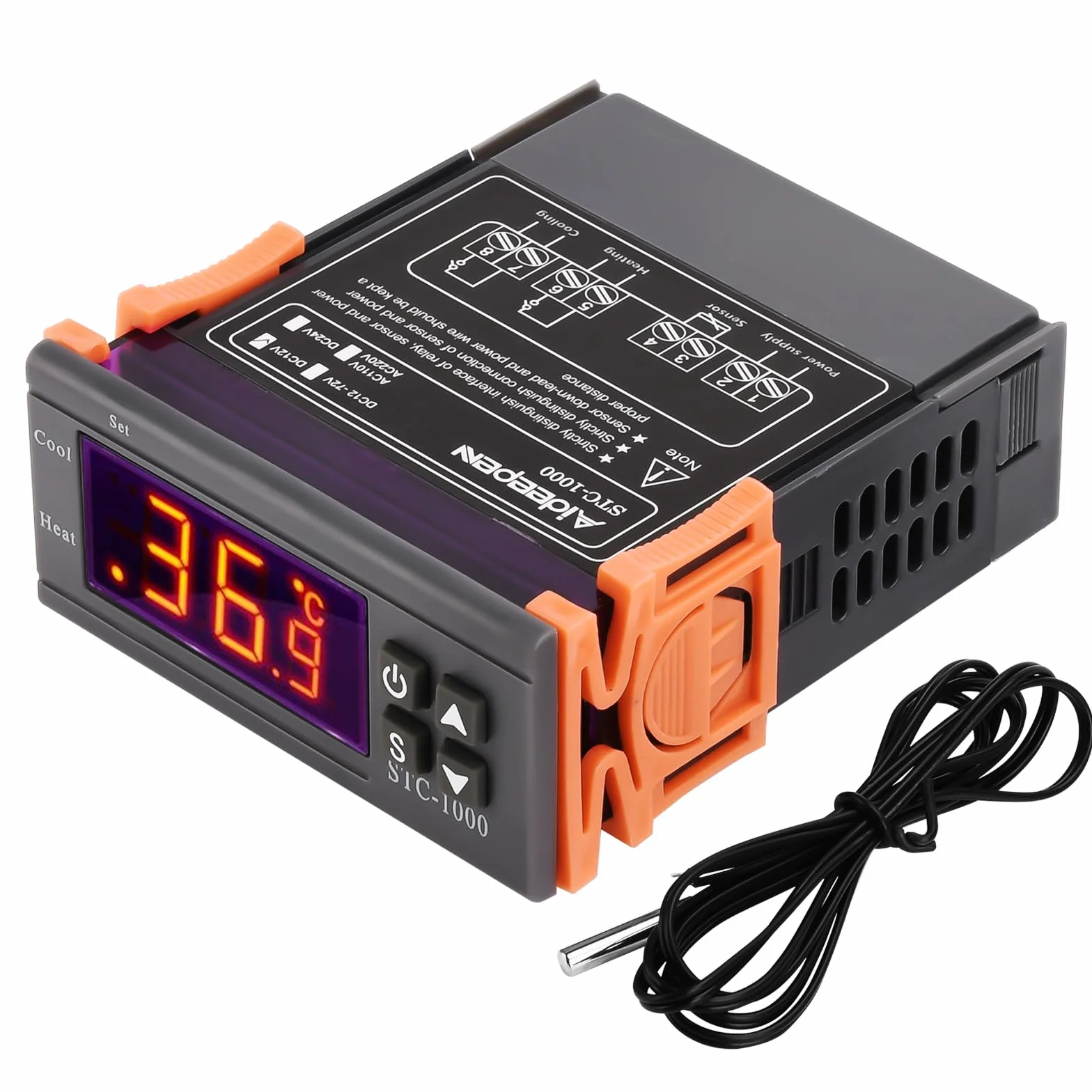 Aideepen STC-1000 Termostato Digital 12V DC Controlador de Temperatura con Sonda NTC 10K