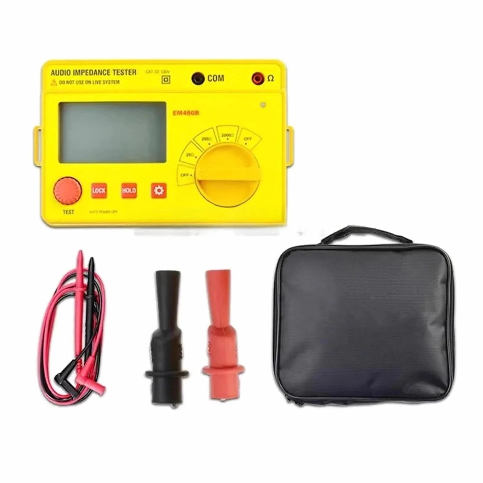 Medidor de impedancia de audio digital, rango de prueba: 20 Ω/200 Ω/2000 Ω, medidor de resistencia, frecuencia de prueba de 1 kHz, retención de datos EM480B Múltiples escenarios de aplicación