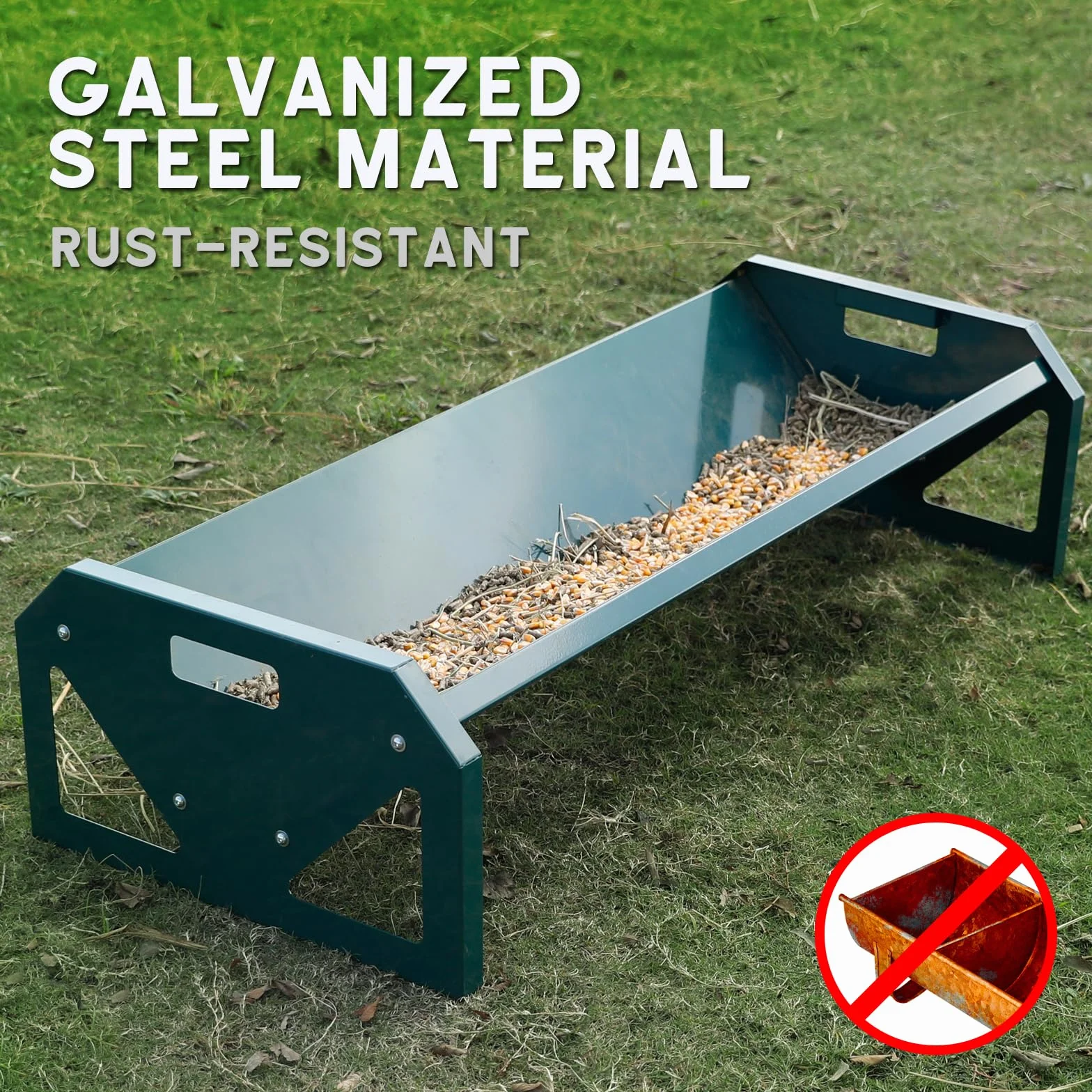 Comedero portátil de acero galvanizado de 114,3 cm de largo, resistente, de gran capacidad, fácil de limpiar, para terneros, ovejas, caballos, alpacas y cabras, Verde
