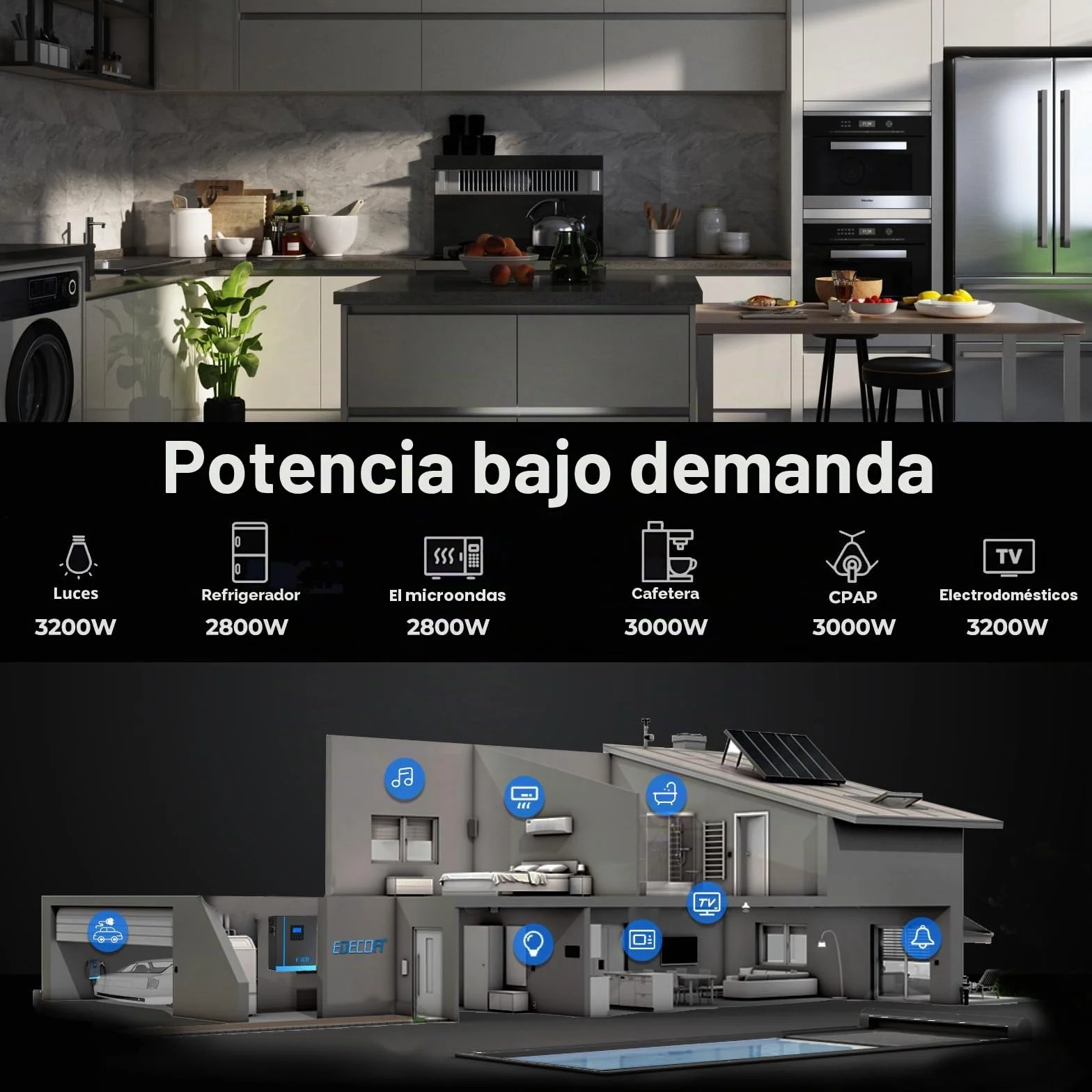 EDECOA Inversor híbrido 24v 3200w 220v 230v 3200VA, Cargador Solar MPPT 60A Onda Pura 30-150Vdc Off-Grid BMS Comunicación Cargador de batería Prioridad de Red Regulador de Carga Solar