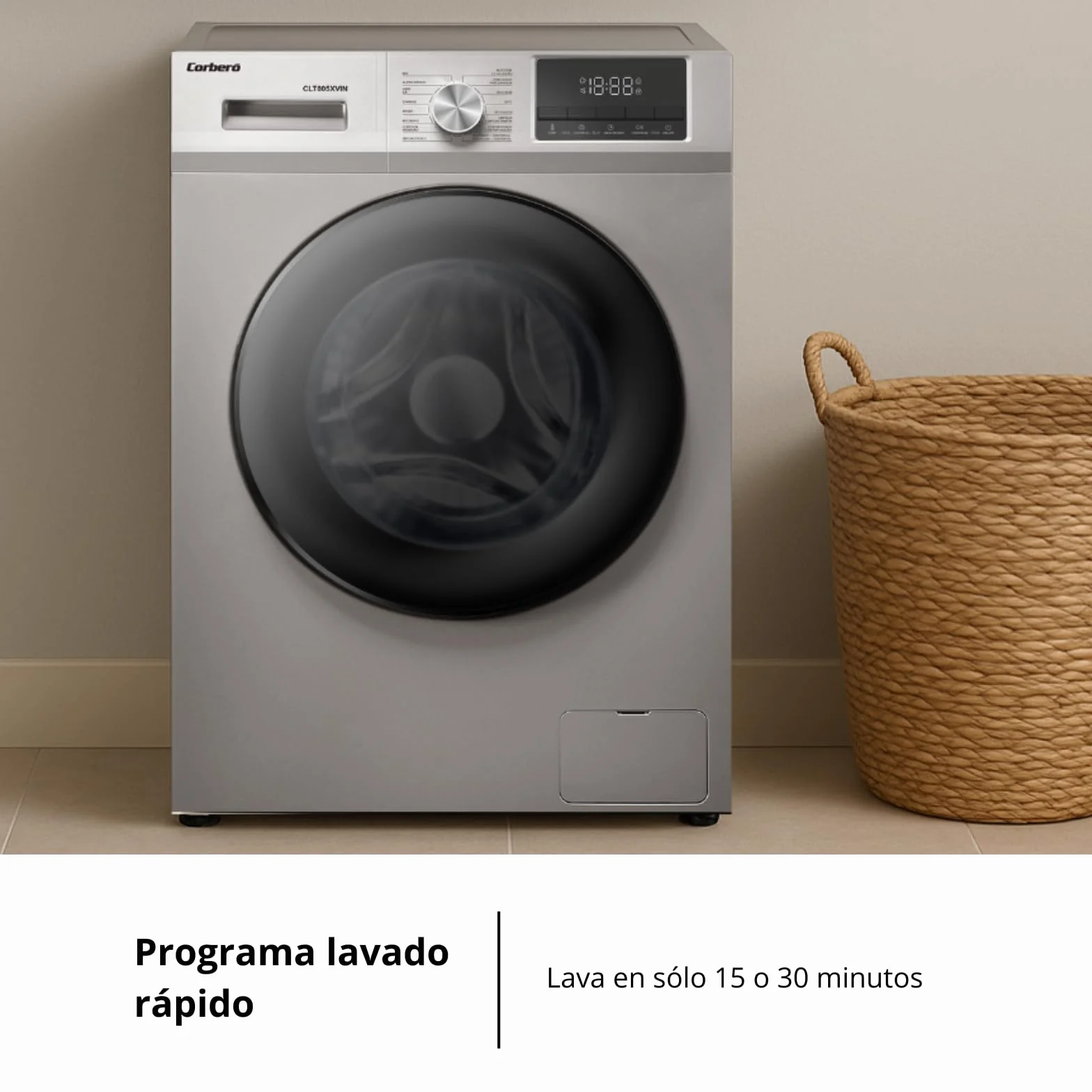 Corberó Lavadora Carga Frontal CLT805XVIN 8 Kg 1400 Rpm Inverter 16 Programas Vapor Antialérgico Inox