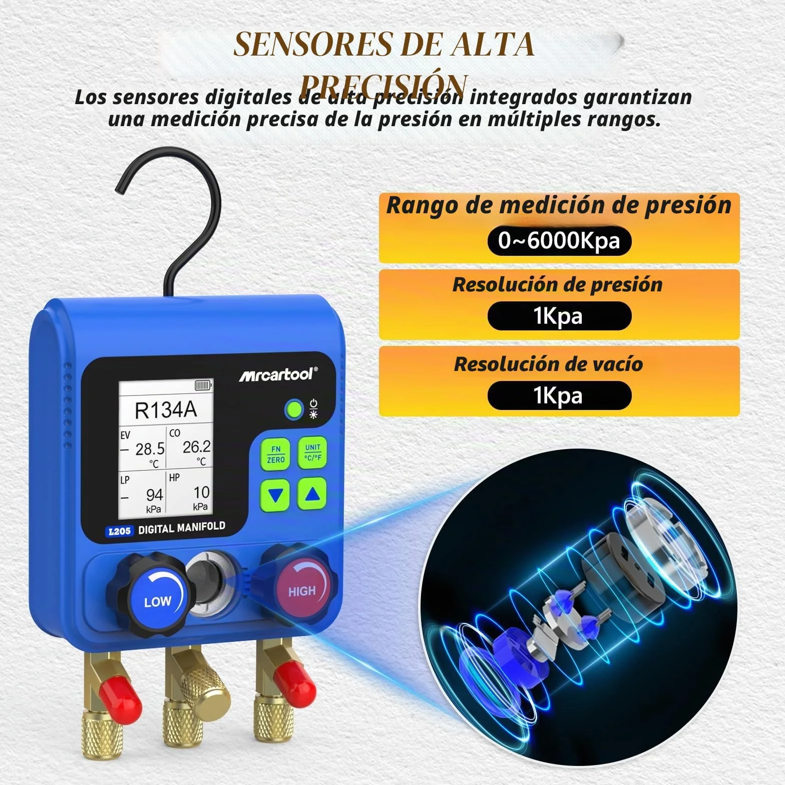 Ayuda de montaje de refrigerantes, distribuidor digital de aire acondicionado con 92 refrigerantes, datos de ayuda de montaje digital, indicador de refrigerante L205 HVAC R32 R134A R12 R410A