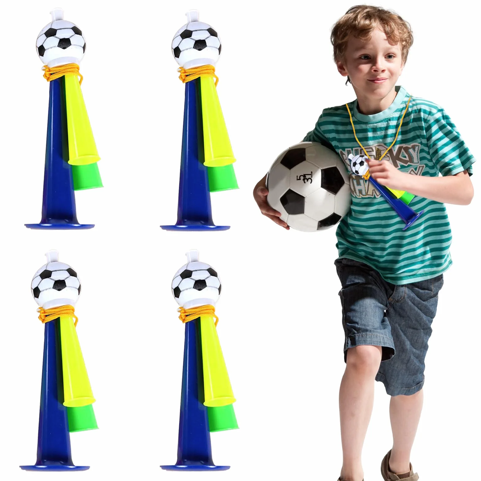 Lithyc 4 Piezas Trompeta de Fútbol, Cuerno de Estadio, Bocinas de Plástico para Fiestas Infantiles