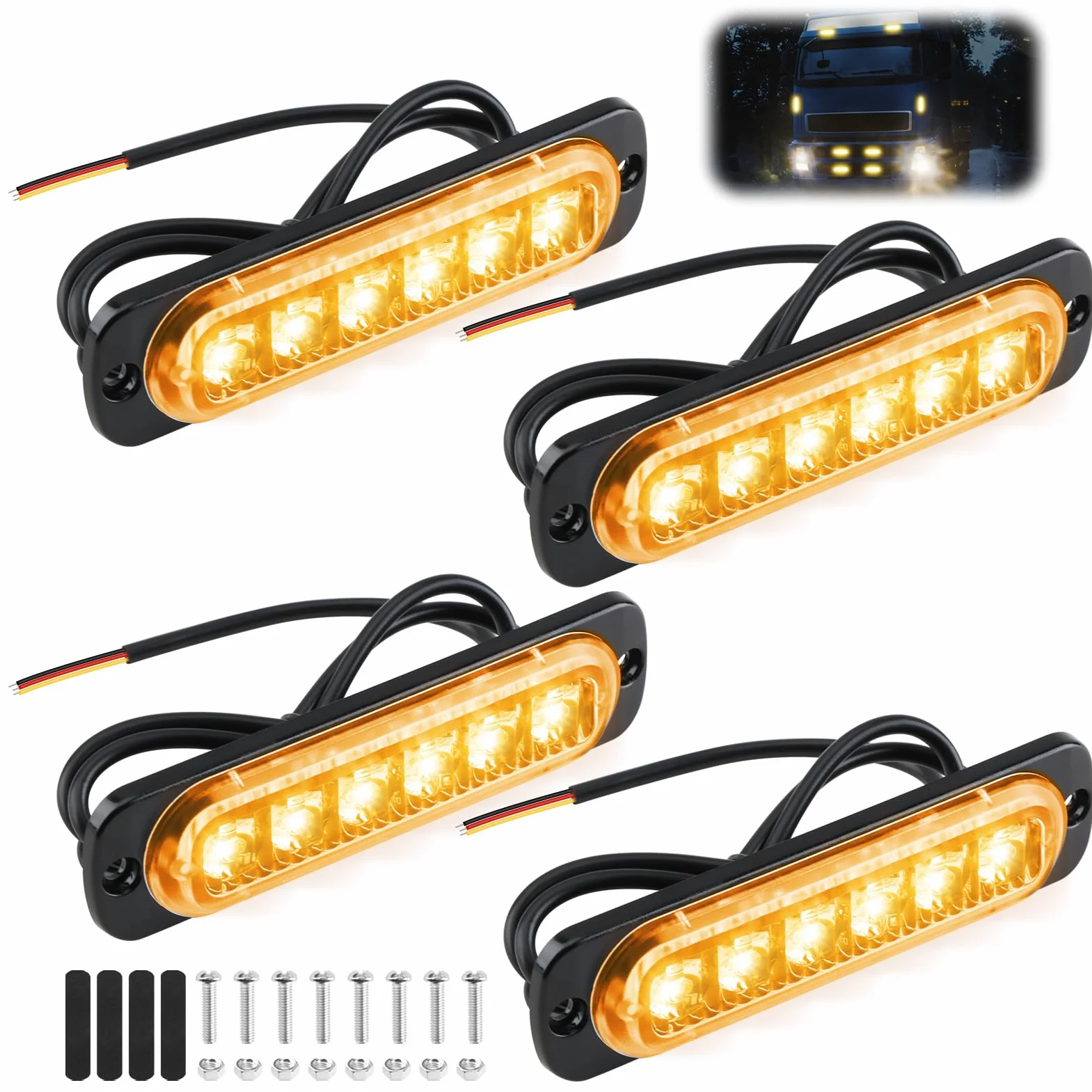 Luces Estroboscópicas LED 12V 24V IP65 Impermeable 4 Piezas para Coche Vehículo Camión