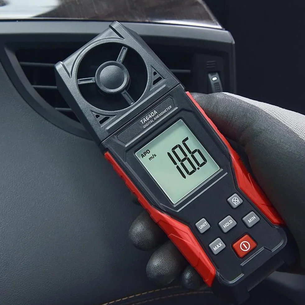 Anemómetro digital de mano medidor velocidad del aire 0,1-30 m/s temperatura 5 unidades m/s km/h ft/m mph retención datos apagado
