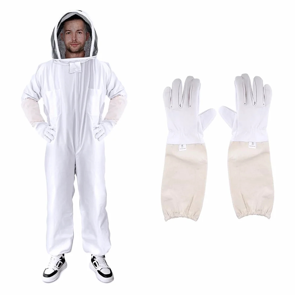 Traje de apicultor profesional para mujeres y hombres, a prueba de picaduras, máscara de valla ventilada, resistente a juego, guantes de piel de oveja