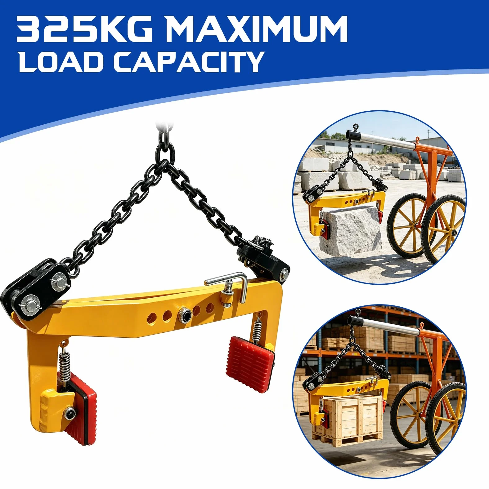 Pinza para Piedras con Cadena, Alicates de Desplazamiento | Capacidad de Carga 350 kg, Gato de Piedra, Diámetro de Apertura Ajustable 27-50 cm