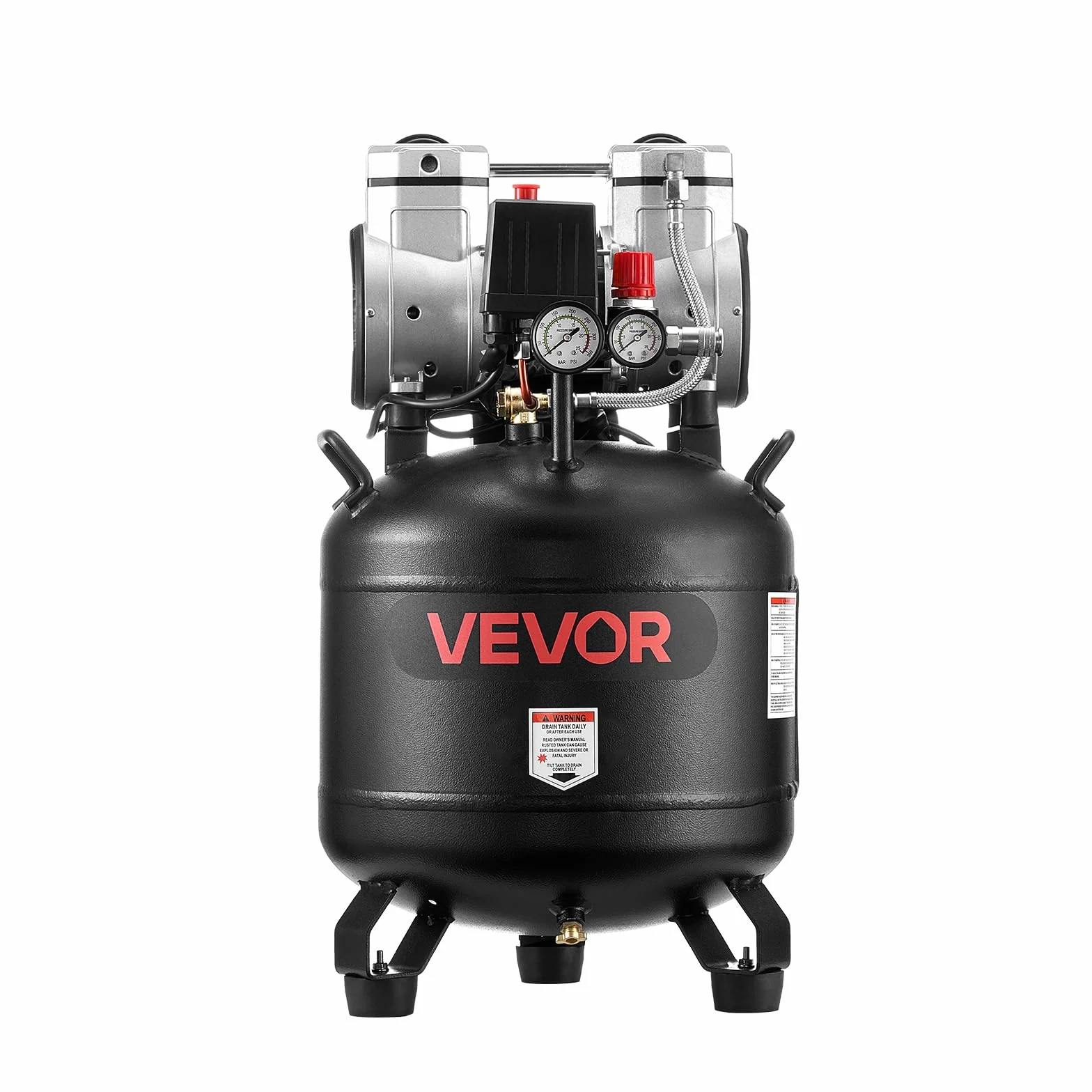 VEVOR Compresor de Aire 30 L, 1.5 kW, 113 L/min, 10 Bar, Silencioso 75 dB