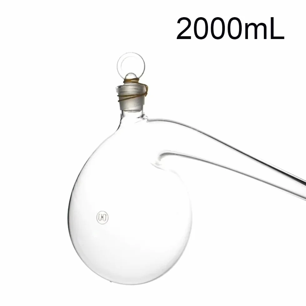 Retorta, 2000 Ml Retorta con Tapón De Vidrio Esmerilado Matraz De Destilación De Vidrio De Borosilicato 3.3 De 2 L Química De Laboratorio