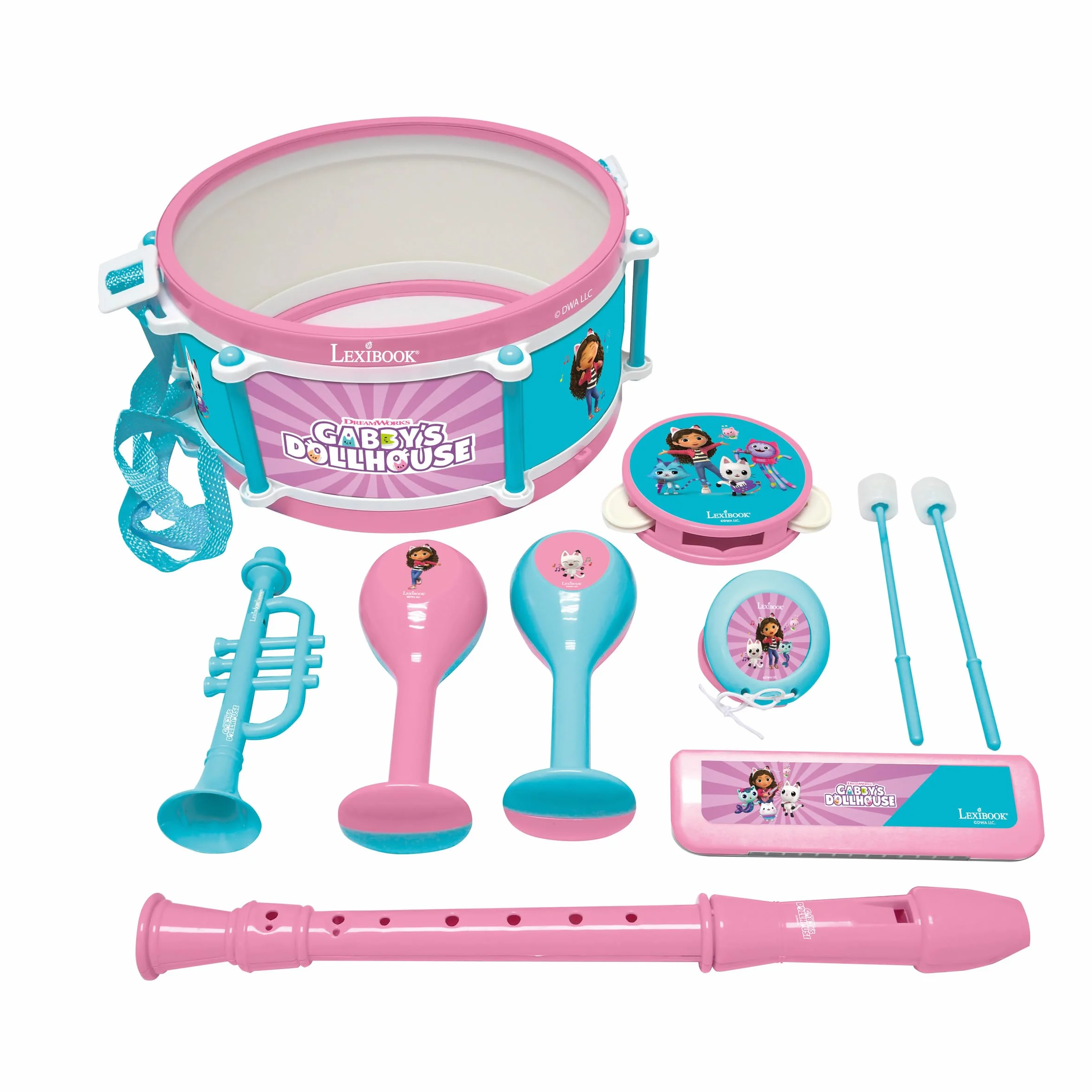 Lexibook La Casa de Muñecas de Gabby Set de 7 Instrumentos Musicales Tambor Maracas Castañuela Armónica Flauta Rosa Azul K360GDHLXB