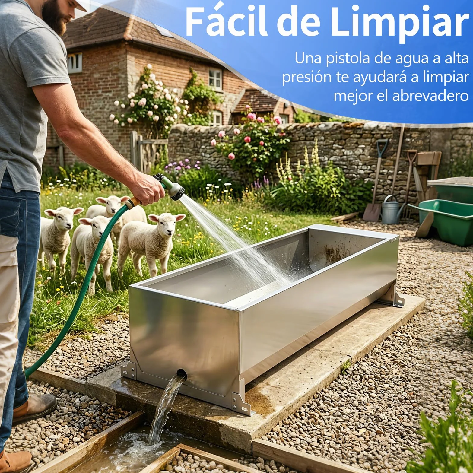 Bebedero Automático 50L Acero Inoxidable, Bebedero Exterior Gran Capacidad con Válvula de Flotador, Dispensador de Agua para Caballos, Vacas, Cerdos, Cabras y Perros Grandes