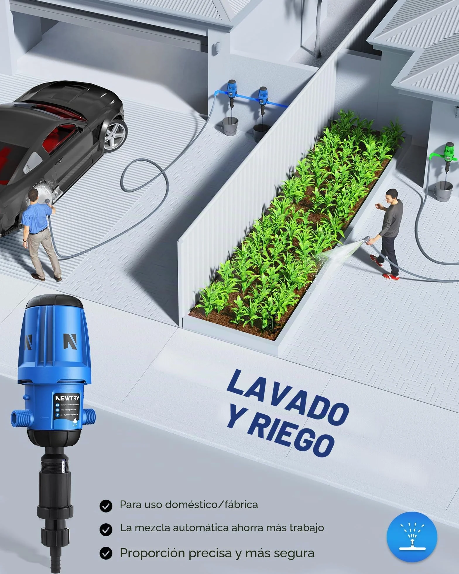 NEWTRY Inyector de fertilizante de riego por goteo, bomba proporcional ajustable del 1 al 10%, bomba dosificadora NPT de 3/4 pulgadas para jardín, sistema hidropónico y de riego