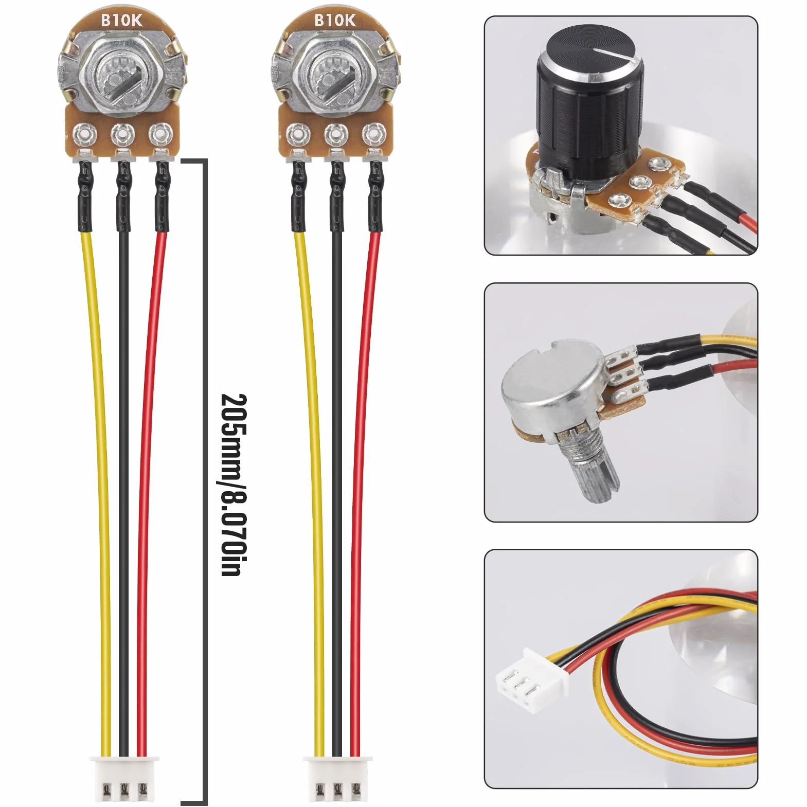 WH148 B10K 10K Ohm Potenciómetro Lineal Rotativo Cónico 3 Piezas con Cable