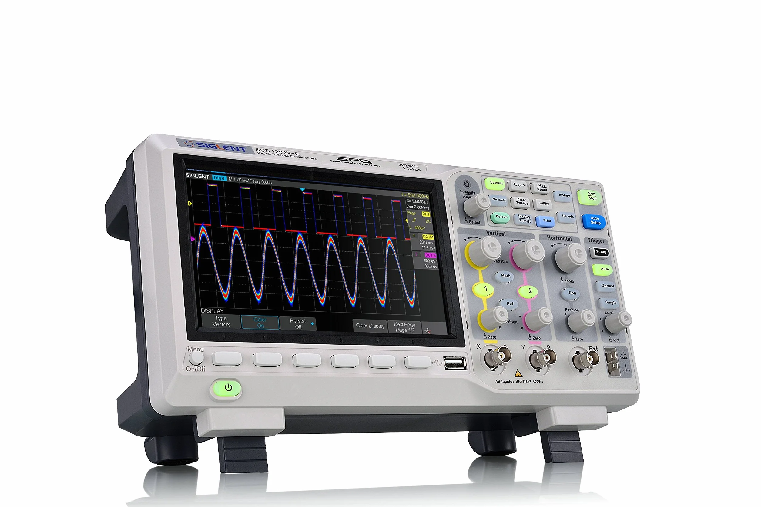 SIGLENT Serie SDS1000X-E Osciloscopio de Súper Fósforo, 2+EXT Canal, 200 MHz Ancho de banda, 7 Mpts/CH Profundidad de Memoria, 7" Monitora