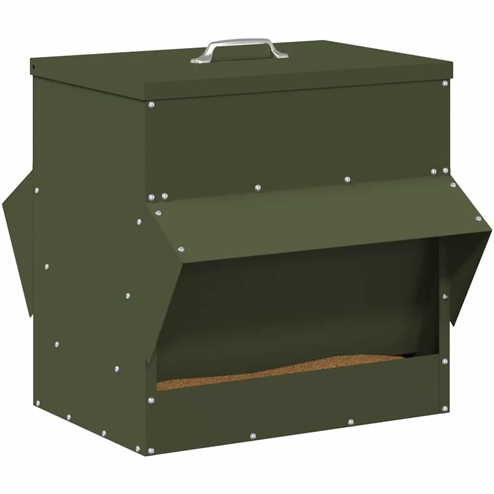 Comedero para gallinas, color verde oliva, 40,5 x 45 x 41 cm, acero laminado en frío