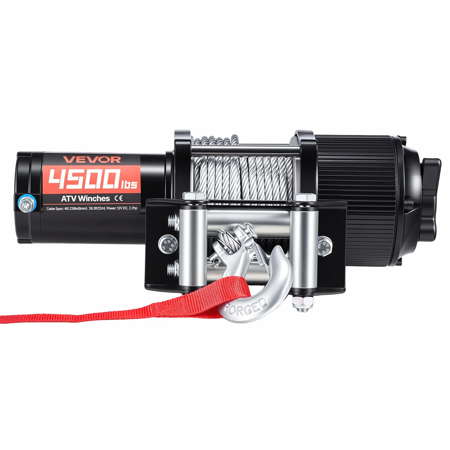 VEVOR Cabrestante Eléctrico 12V 2041 kg para ATV UTV con Cuerda de Acero 6 mm x 12 m, Motor 1,6 kW, IP54, Control Remoto con Cable e Inalámbrico con Guía de Rodillos, Placa de Montaje para Todoterreno