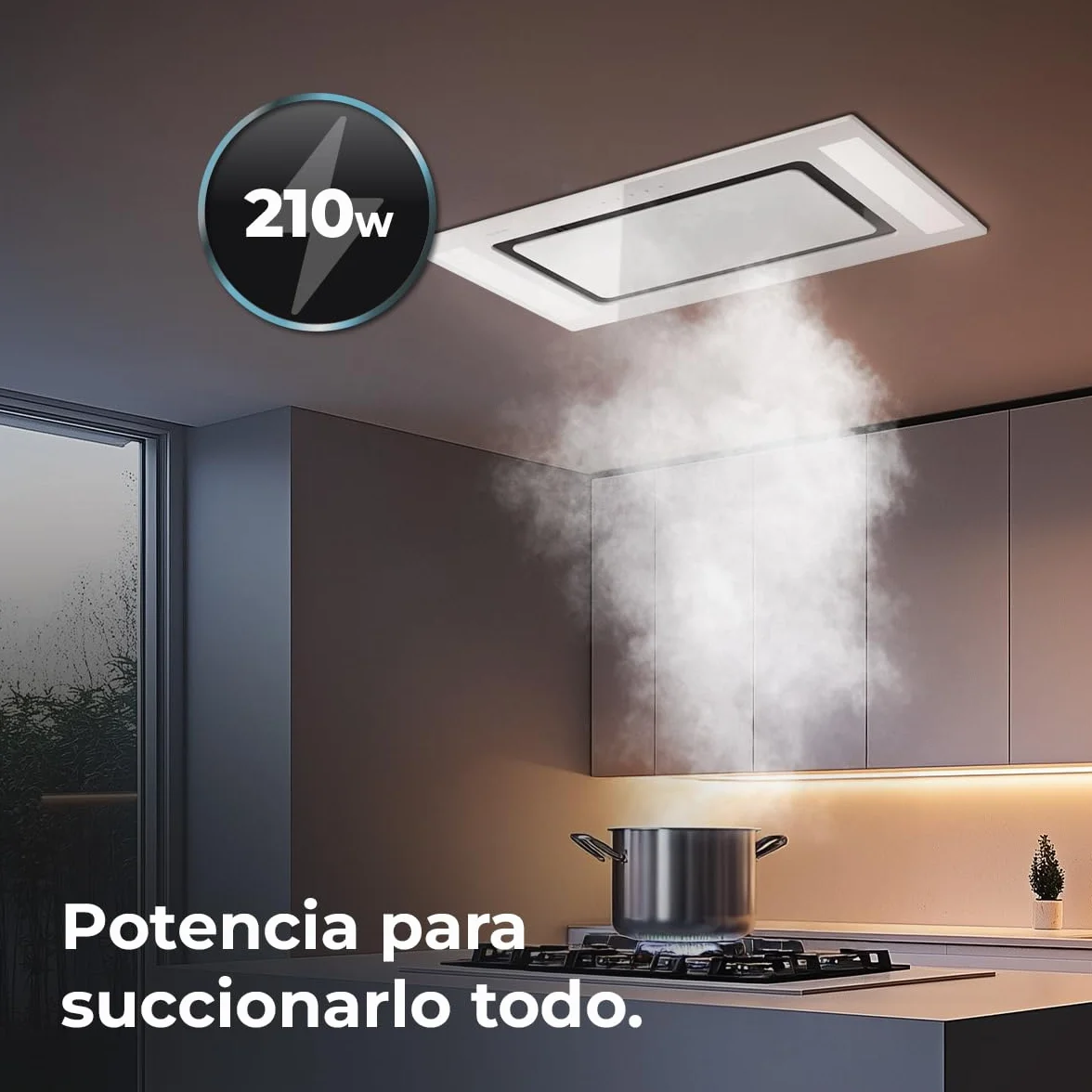 Cecotec Campana Extractora 90 Cm Integrable De Techo Bolero Flux Tir 908000 Glass White A++ Succión 800M3/H Control Remoto Filtro Carbono Booster