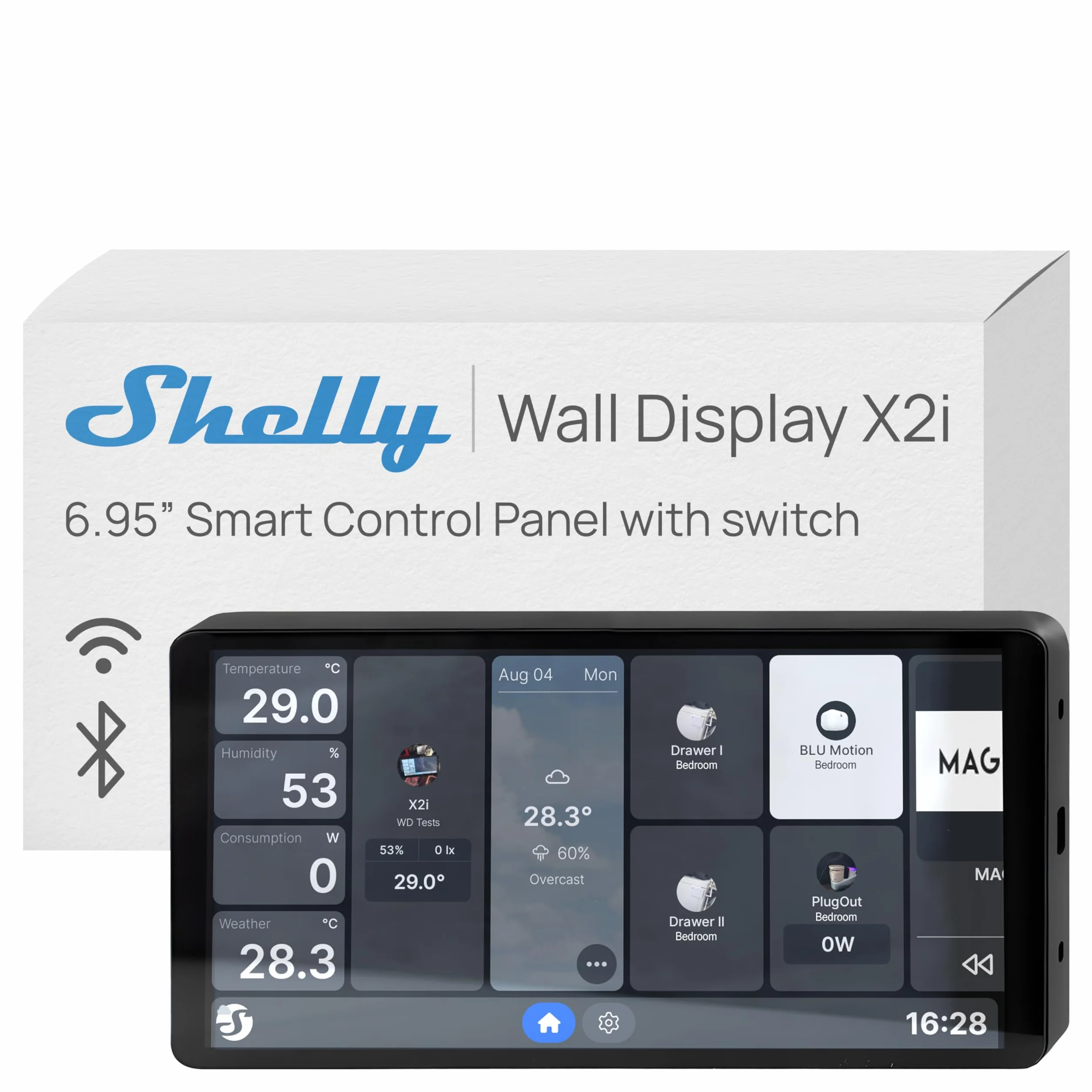 Shelly Wall Display X2i Negro – Panel de control para el hogar inteligente, Pantalla tàctil 6,9”, Wi-Fi y Bluetooth, Control inalámbrico dispositivos inteligentes, Relé 5A, Compatible Home Assistant