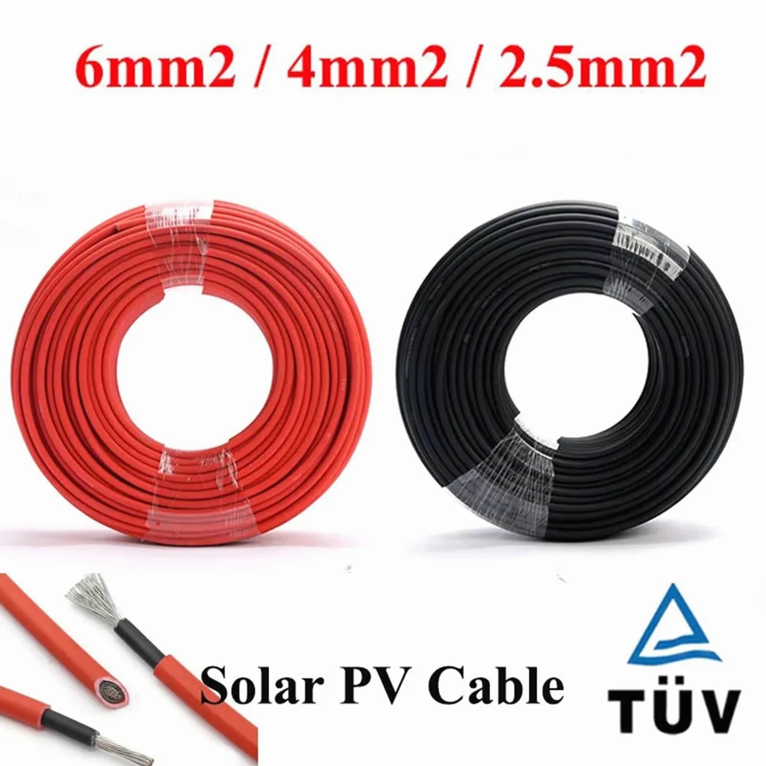 1 par de cables de extensión para panel solar, alambre de cobre, 6, 4, 2,5 mm², 10, 12, 14 AWG, negro y rojo, con conectores de cables solares fotovoltaicos (6 m rojo y 6 m negro, 12 AWG-4 mm2)