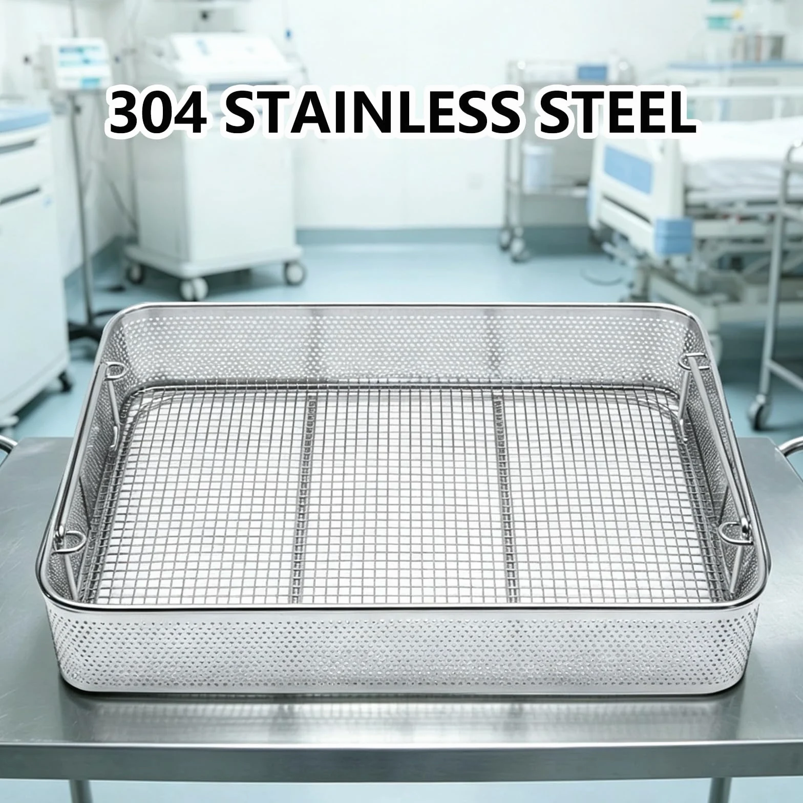 Cesta de Esterilización de Acero Inoxidable con Orificios | Estructura Reforzada,Asas Reforzadas,Apta for Laboratorios Hospitalarios(45x30cm/17.7x11.8in,1PCS)