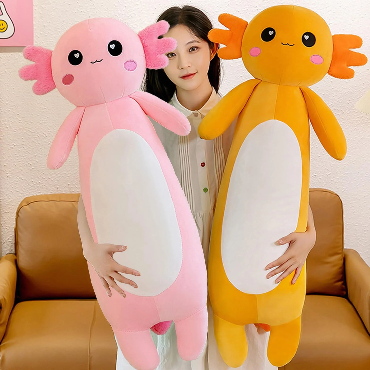 Axolotl Largo Almohada de Felpa Suave Peluche 65cm Rosa