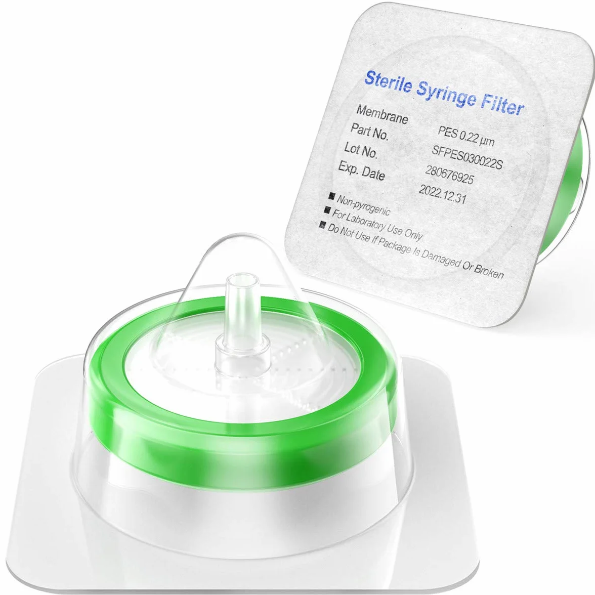 Biomed Scientific - Filtros de jeringa estériles empaquetados individualmente, membrana PES de 0,22 um, tamaño de poros, 33 mm de diámetro, jeringa estéril con membrana PES hidrófila 100 unidades