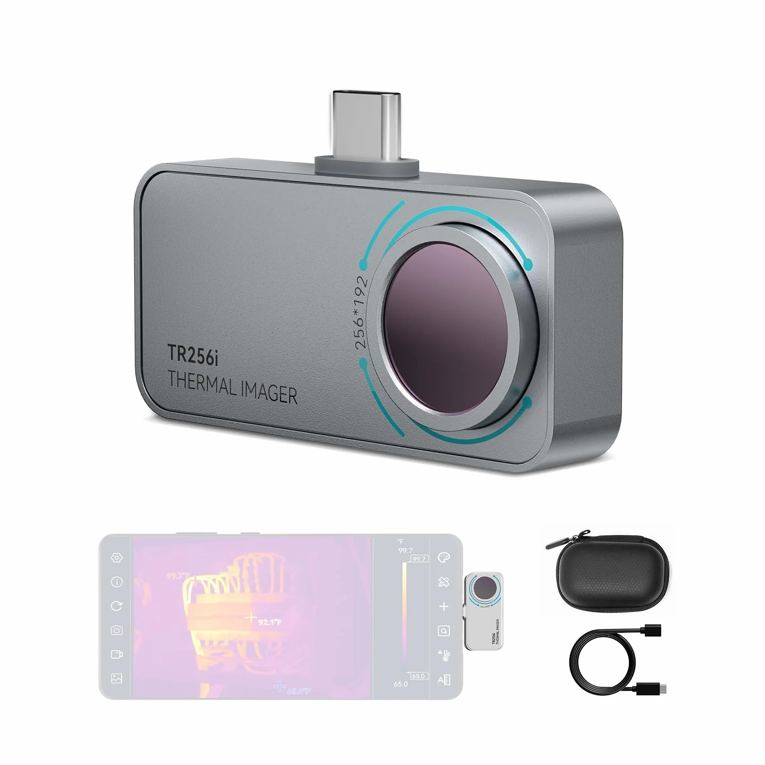 Mileseey TR256i Cámara Térmica para Android Tipo C, Carcasa Metálica de 20G, Rango de Medición de -15°C a 600°C, Resolución De 25 Hz, 256 x 192, 3 Mediciones de Calor y 11 Paletas