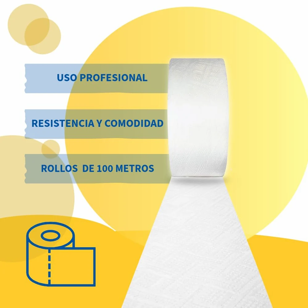 Papel Higiénico Industrial Doble Capa | Pack de 36 Uds. 100m/Rollo Papel higienico desechable y biodegadable.