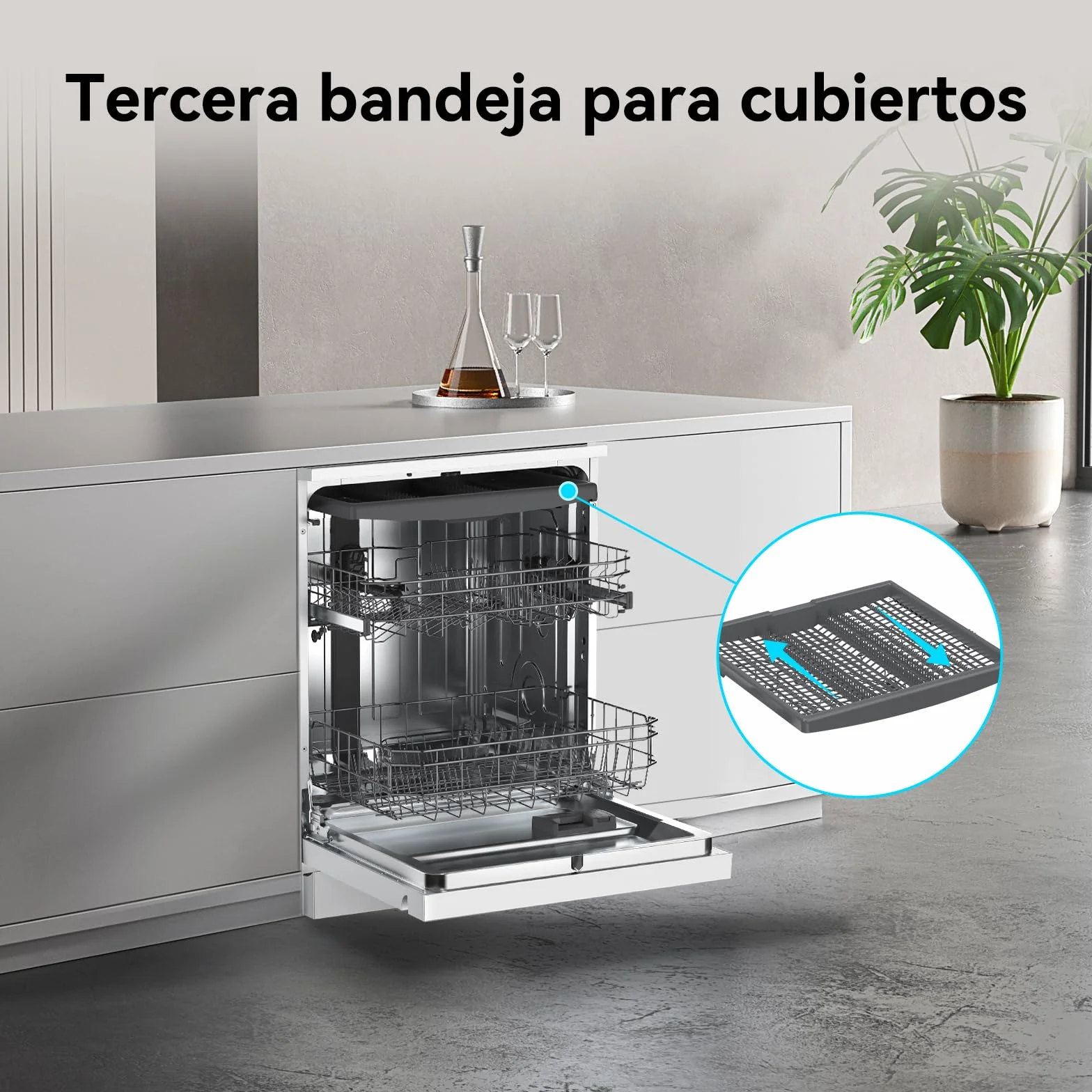 VOK Lavavajillas 60 cm 14 Cubiertos 8 Programas 47 dB Silencioso Clase C 3ª Bandeja Apertura Automática Blanco