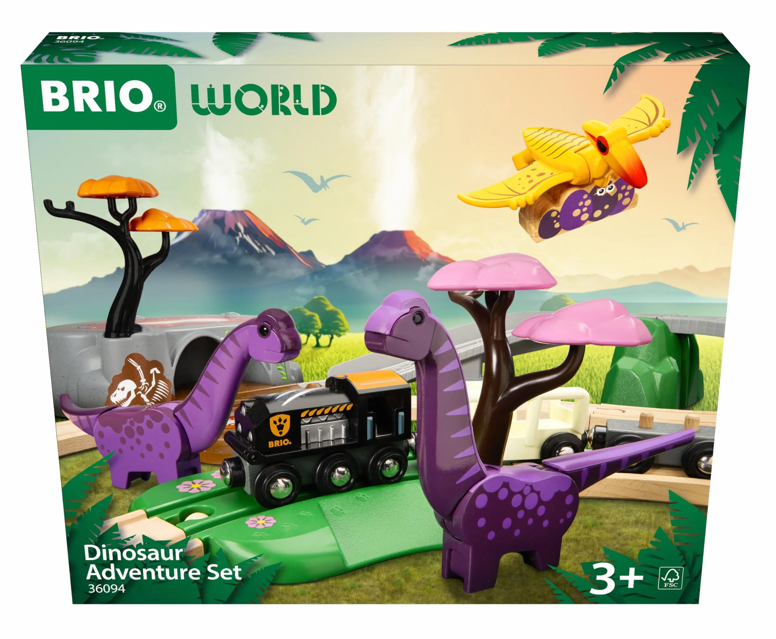 BRIO Set de Aventuras Jurásicas Tren Juguete Madera 21 Piezas Compatible con Otros Sets