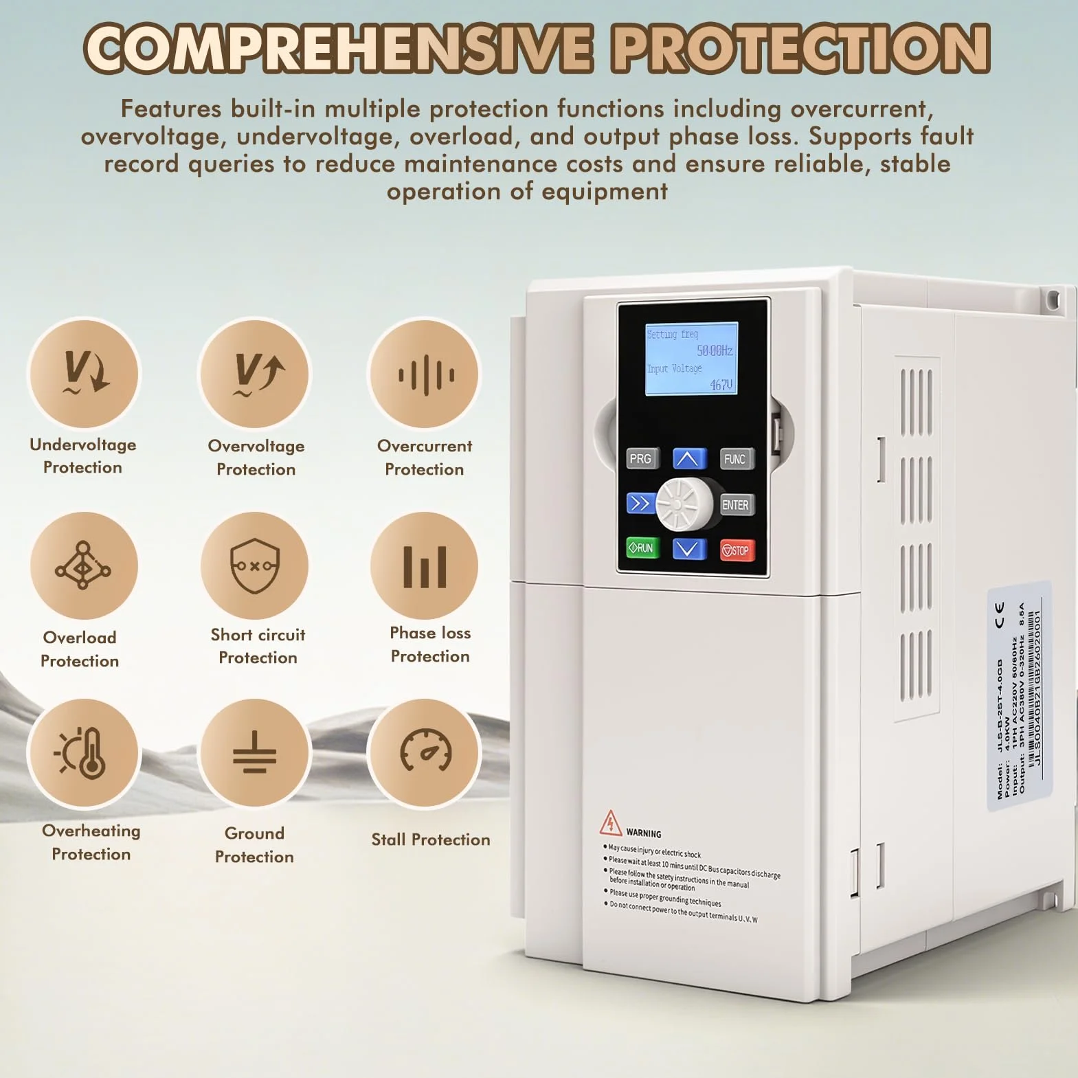 Variador de frecuencia 220V a 380V, 4KW VFD Profesional Variador de frecuencia Monofasico a Trifasico, 220V Entrada monofásica 380V Salida trifásica,para Control de Velocidad CNC del Motor del Husillo