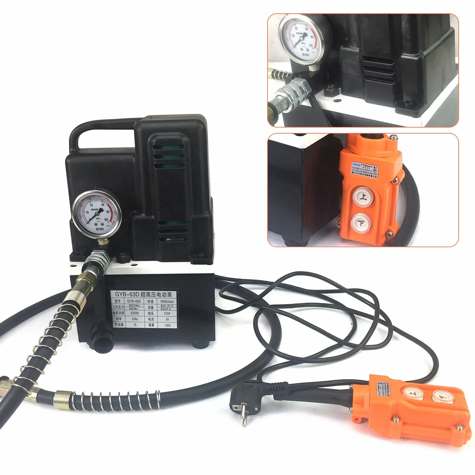 Bomba hidráulica eléctrica de 700 bar y 220 V, color negro, bomba compacta de alta presión para aplicaciones versátiles, ligera, potente y fiable para tareas hidráulicas