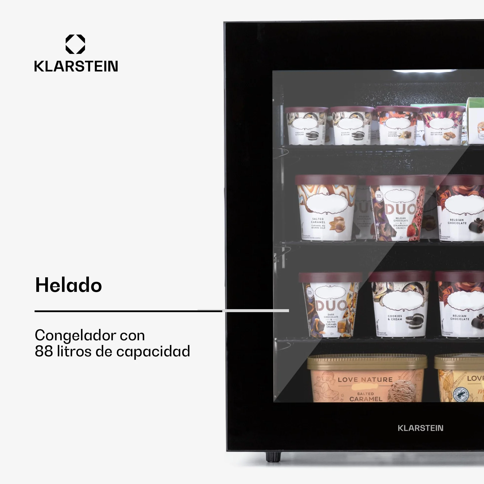 Klarstein IceAge congelador frontal de vidrio, termostato 5 niveles, 0 a -18°C, 88 litros