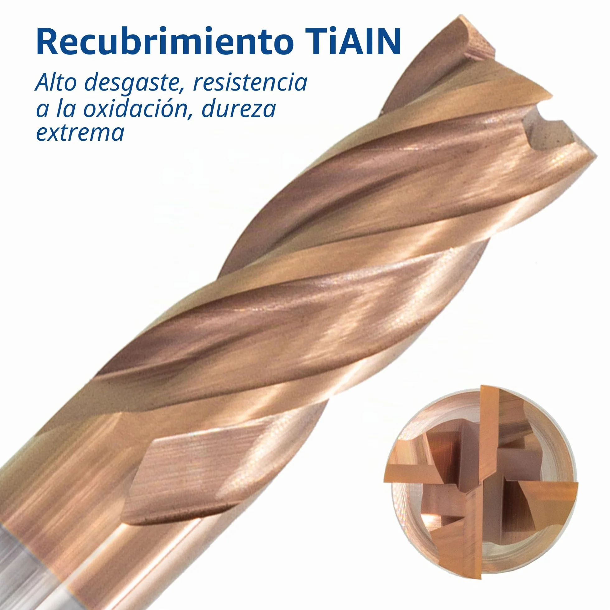 TJR Juego de 4 cortadores de carburo de tungsteno Uni Mill (6/8/10/12 mm) – Fresa de carburo de micrograno con revestimiento TiAlN para acero, acero inoxidable, hierro fundido, fresado CNC, corte de