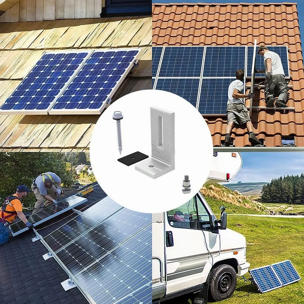 Soporte de montaje en techo de panel solar de aleación de aluminio L pie para estructuras de techo inclinadas inclinadas de estaño soportan condiciones climáticas (10 piezas)