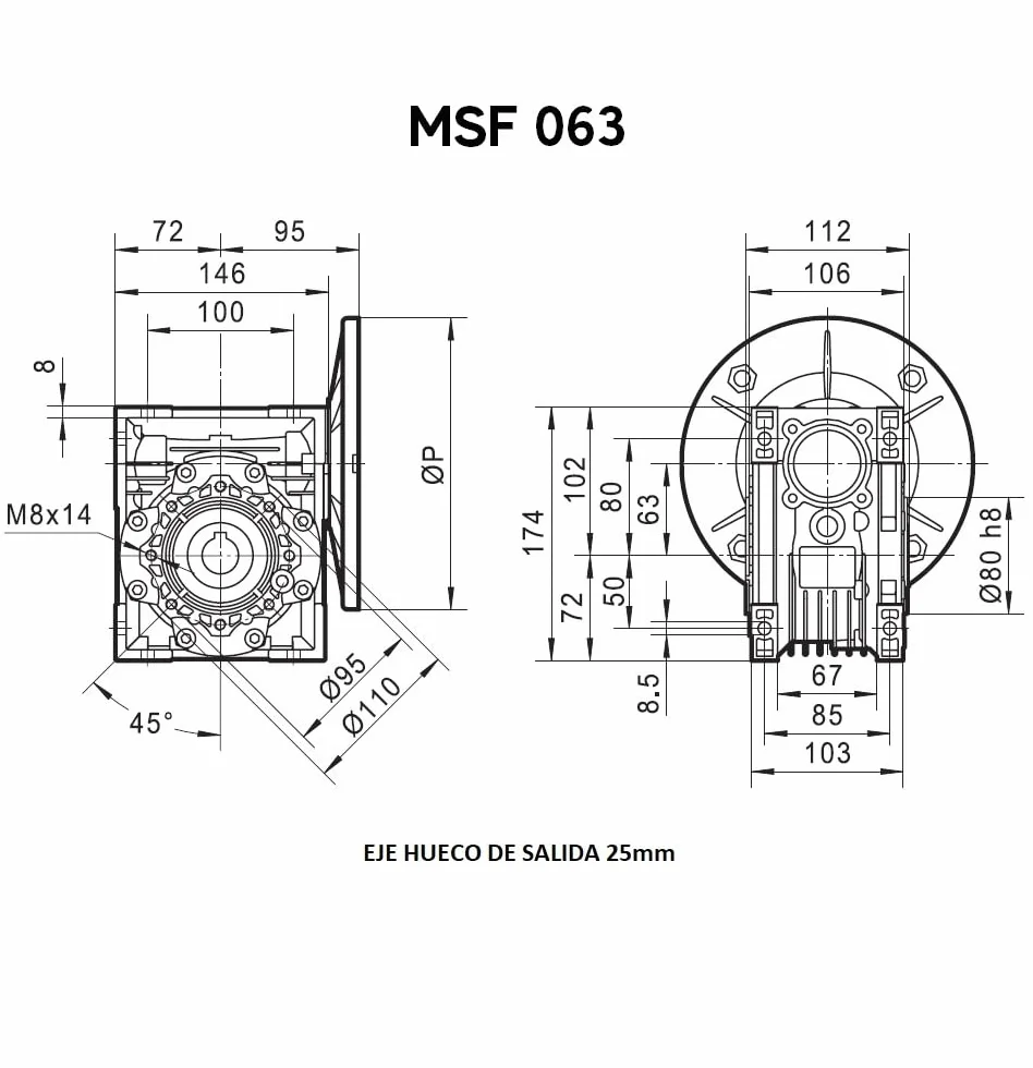 MOTORREDUCTOR TRIFASICO 230/400V 1,1KW / 1,5CV (47 RPM DE SALIDA)