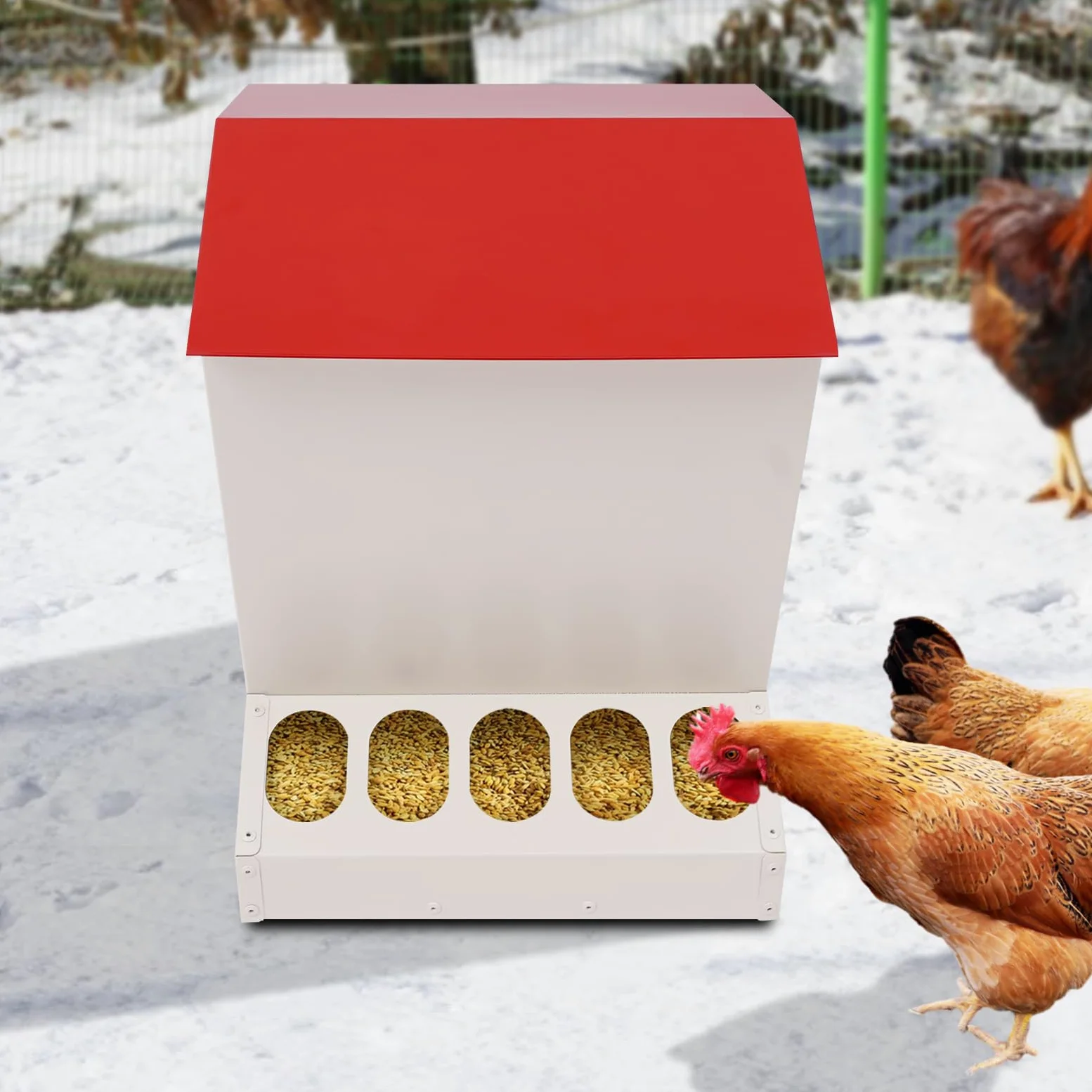 Comedero automático grande para pollos, 11 kg, de metal, con 10 conexiones de alimentación, comedero automático para aves de corral, pollos, patos, pavos, gansos