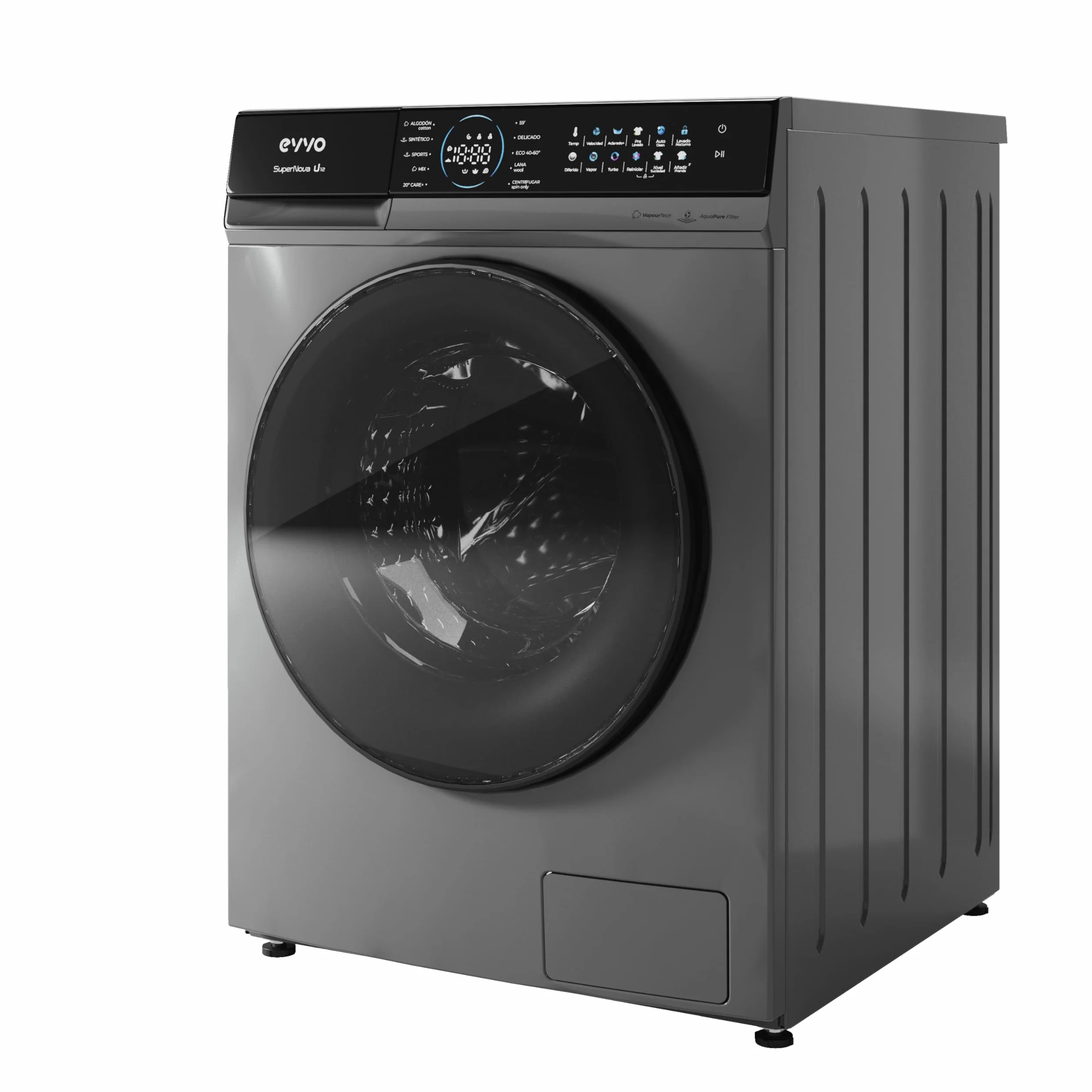 EVVO Lavadora carga frontal 12 kg Supernova, Eficiencia energética A, Motor Inverter, Panel Táctil Inox
