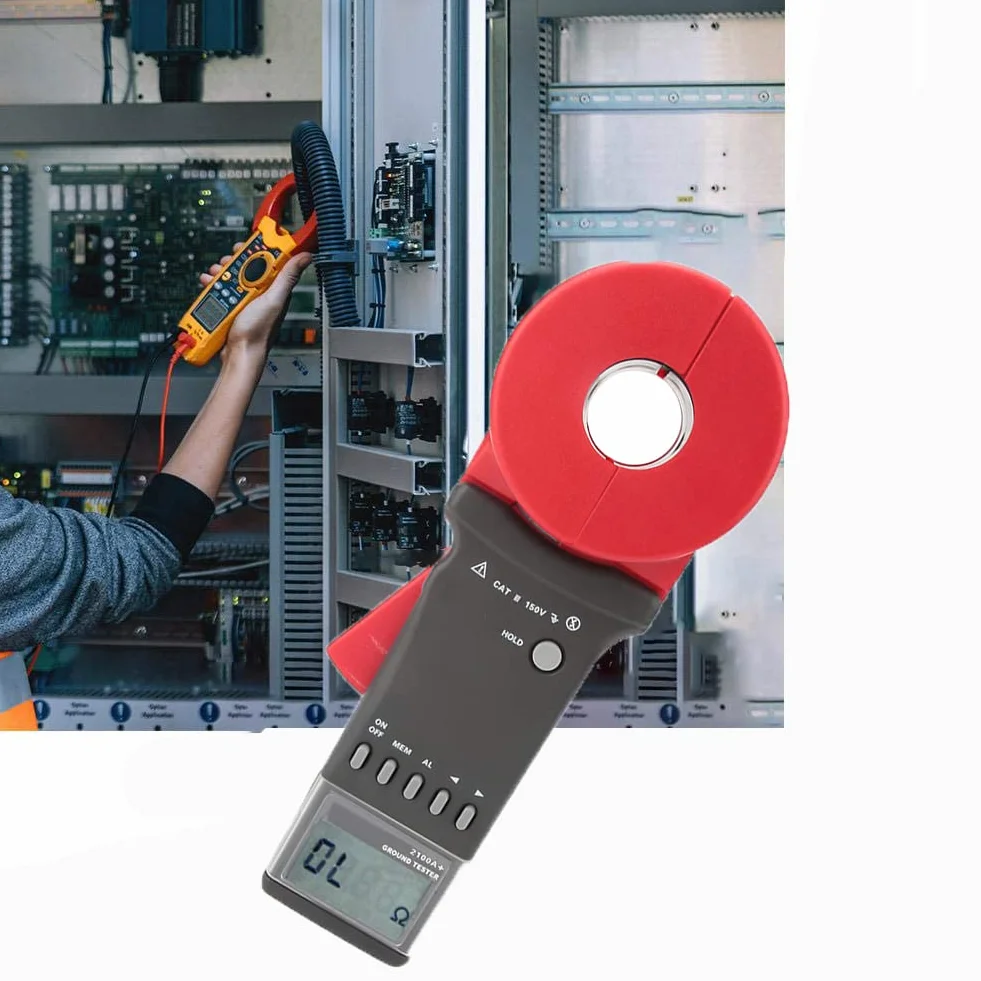 Tyenaza ETCR2100A+ Modelo BásicoMedidor de Resistencia de Puesta a Tierra con Pinza Boca Redonda, con Pantalla LCD, Probador de Resistencia de 0,01-200 Ω, para Energía Eléctrica, Arquitectura