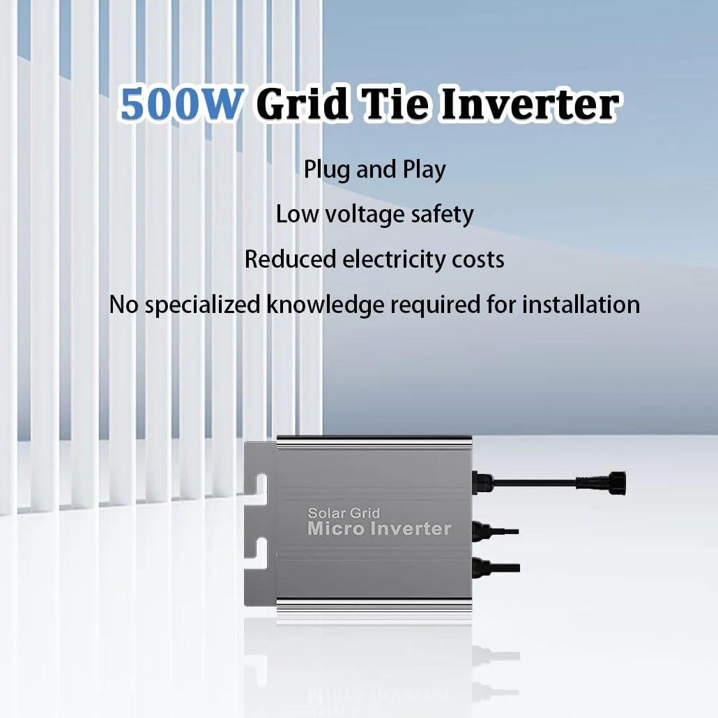 Y&H Micro inversor de 500 W con conexión a rejilla de salida automática de CA 110 V/220 V, entrada PV CC 26-46 V, onda sinusoidal pura MPPT, adecuado para panel solar de 36 V, ideal para sistemas de