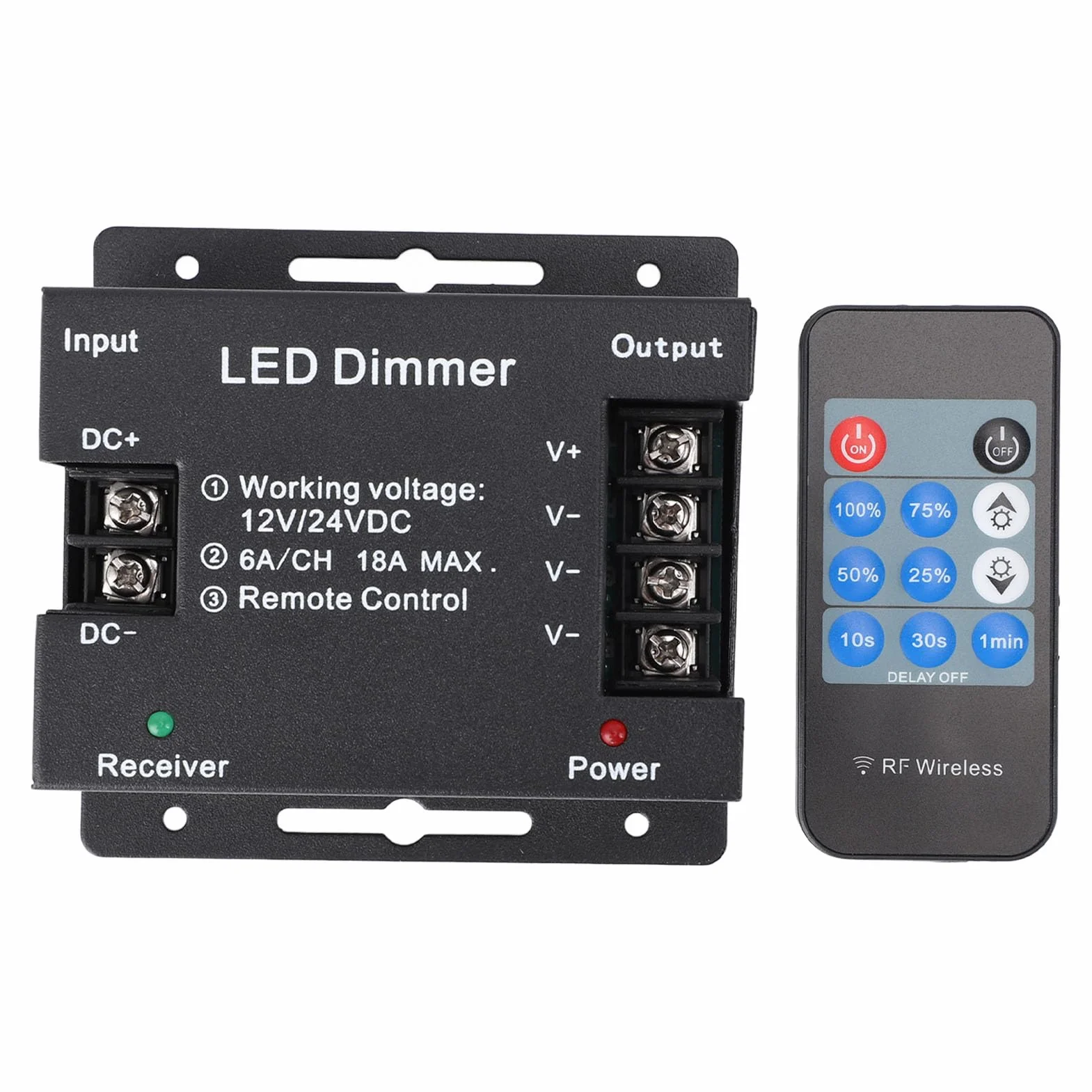 Atenuador LED Remoto Inalámbrico RF, Controlador PWM DC 12V-24V 30-50 Metros