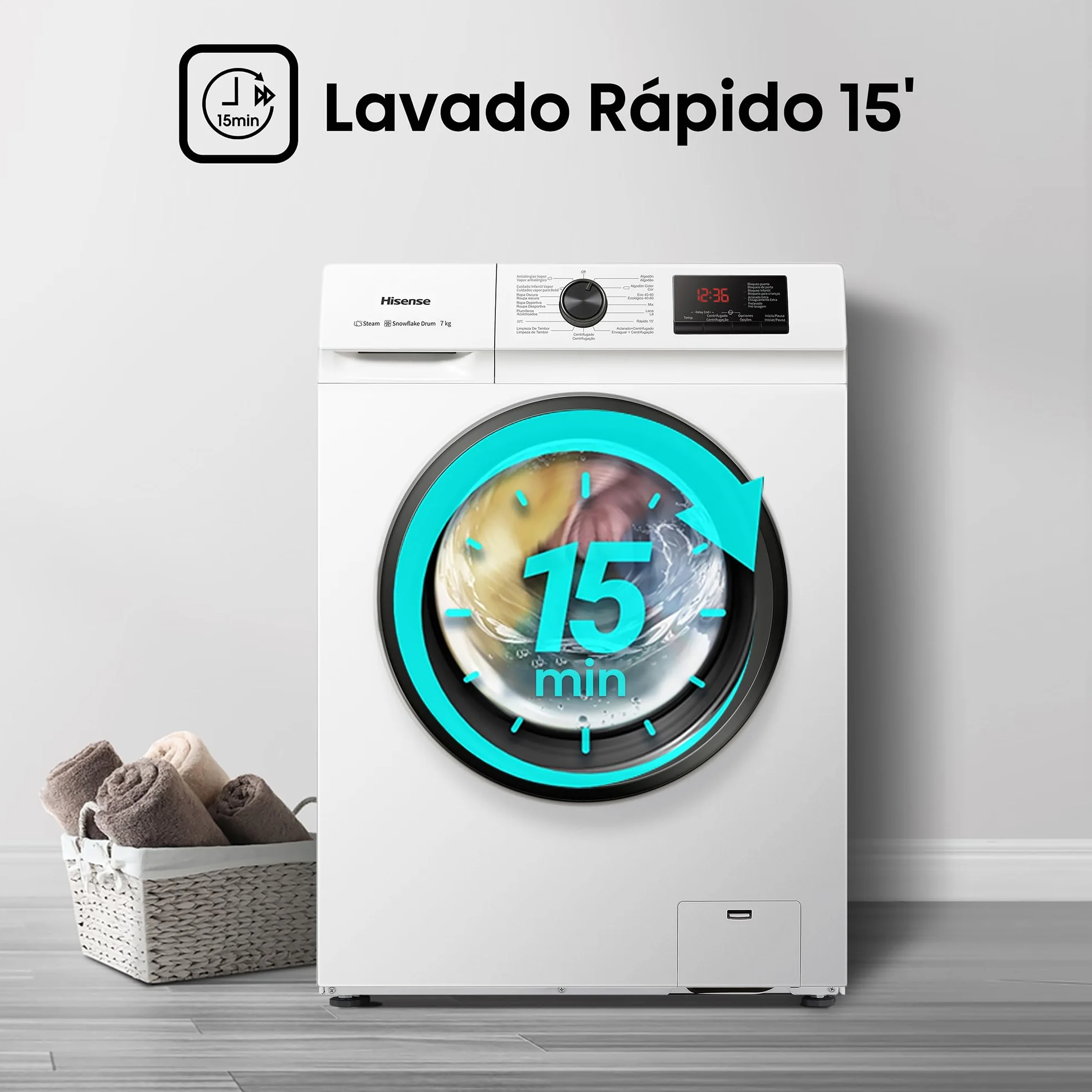 Hisense Lavadora Carga Frontal 7 Kg 1200 rpm Display LED Blanco