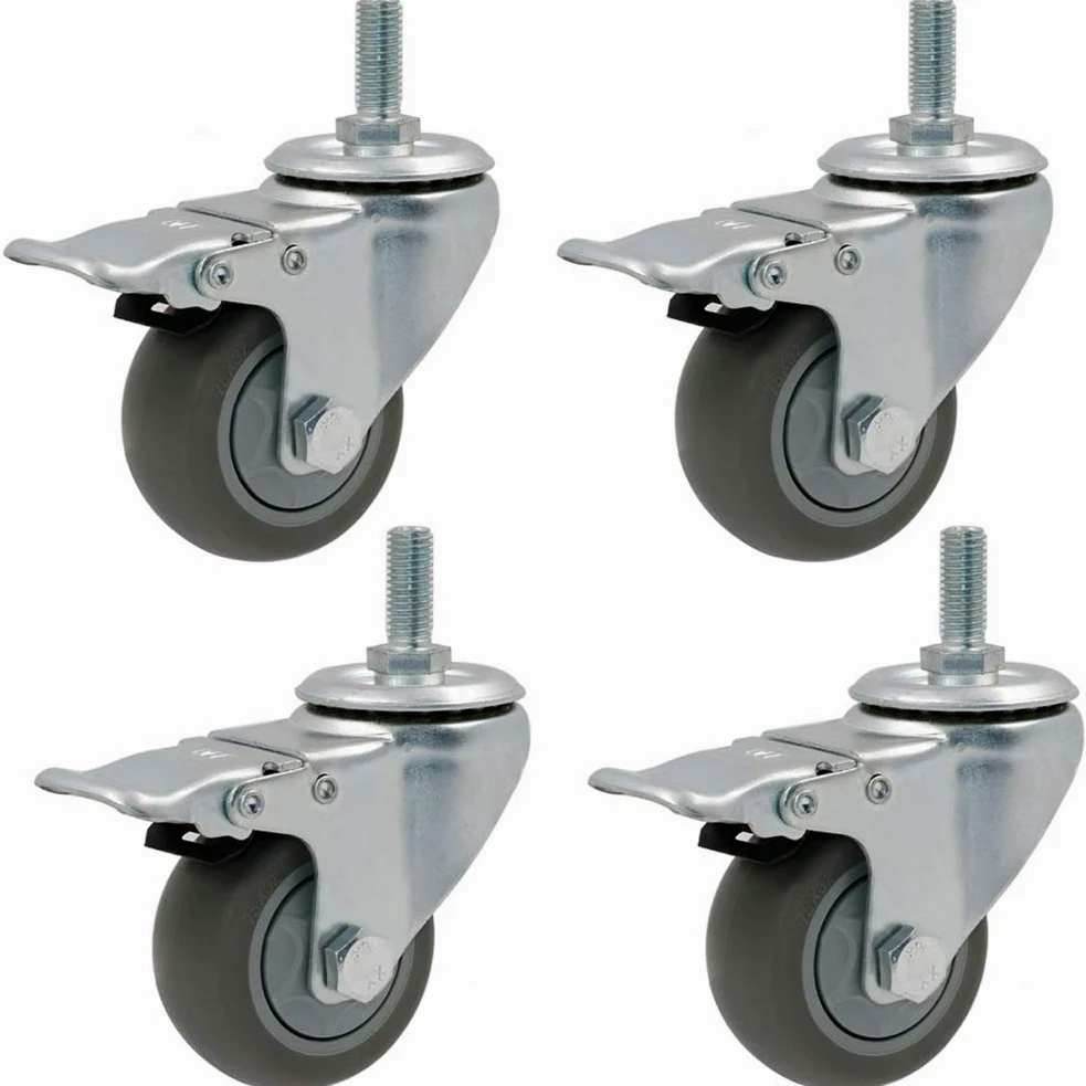 Ruedas giratorias de goma de 3''/4''/5'', rosca M12, resistentes, 300-400 kg, para muebles de hospital, giratorias con freno, silenciosas, de TPR, con doble rodamiento, para sofá cama y banco de traba