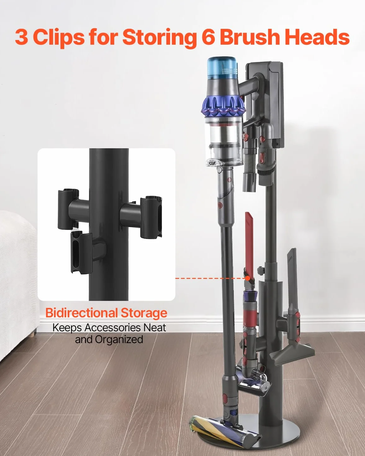 VEVOR Soporte de Aspiradora Compatible con Dyson V7 V8 V10 V11 V12 V15 SV10 SV12 SV14 SV18 SV21, Altura Ajustable 87,5-130 cm