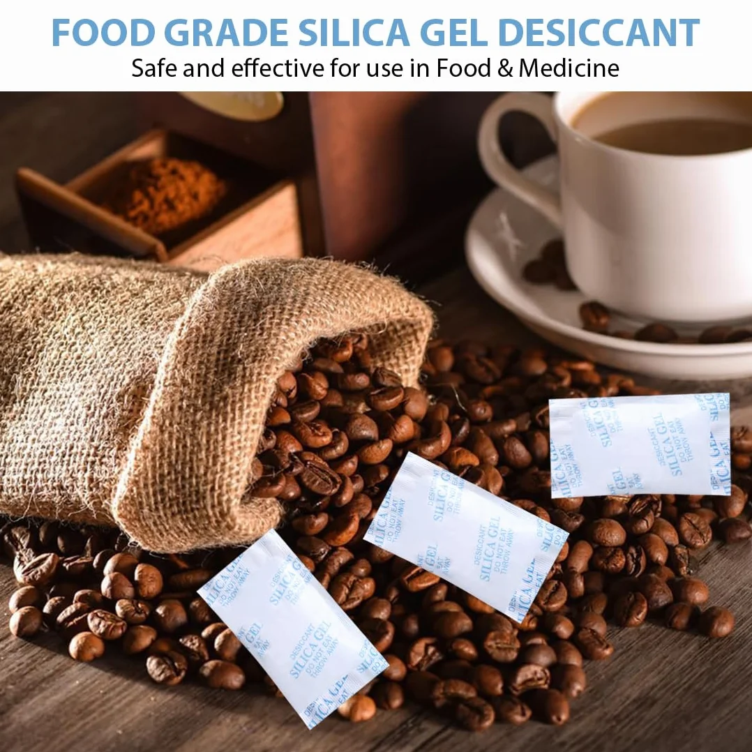Bolsas de gel de sílice, 50 g, 8 paquetes, gel de sílice de grado alimenticio, desecante para alimentos, medicamentos, productos electrónicos, etc