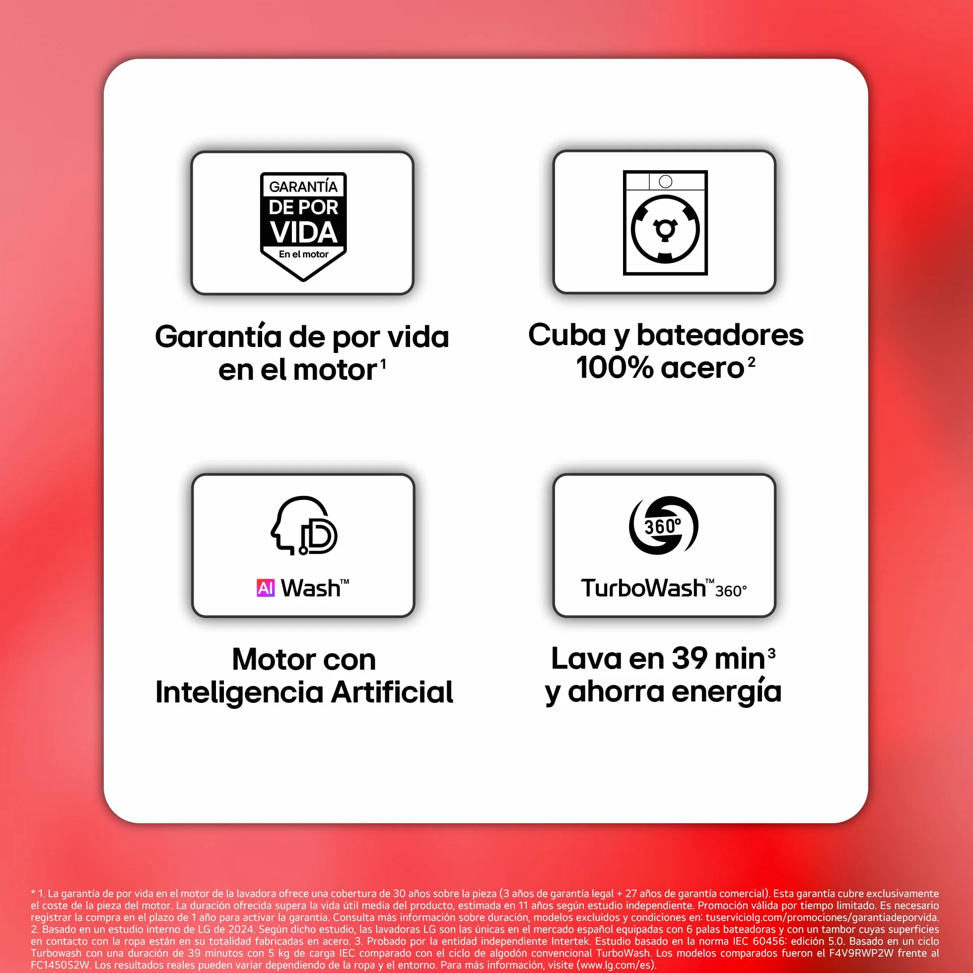LG Lavadora Inteligente 9 kg AI Direct Drive TurboWash 360º 1200 rpm Fondo Reducido Vapor Steam Motor Inverter Display LED Serie 500 Blanco