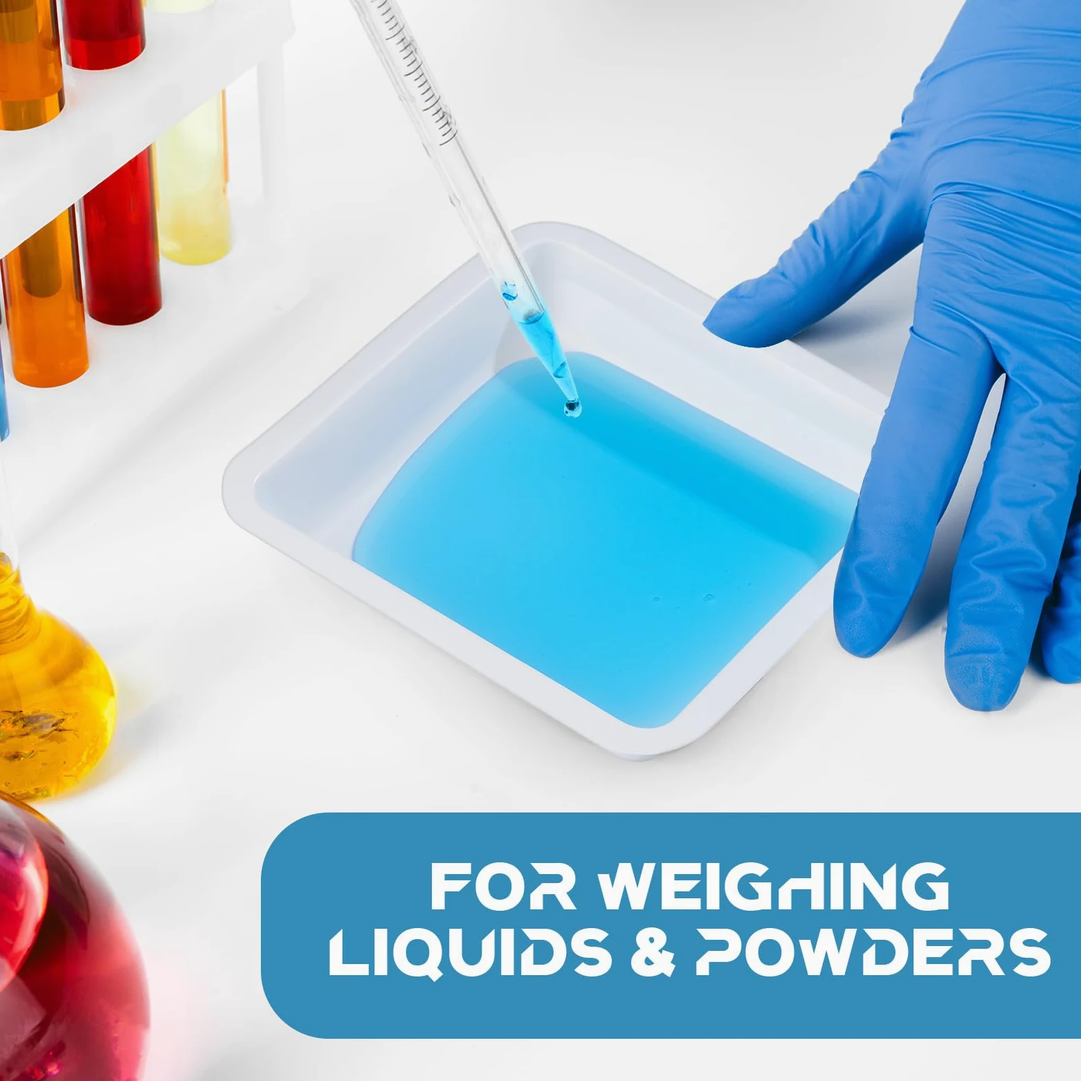 Sherr Paquete de 500 botes de pesaje de 330 ml a granel, antiestáticos, blancos, bandejas de pesaje cuadradas de plástico fáciles de verter para llenar cápsulas, plato de laboratorio, polvo, líquido