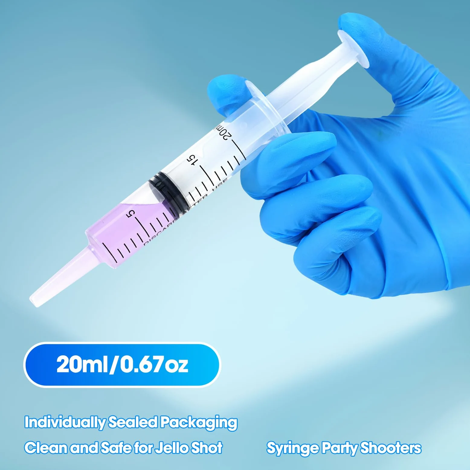 Jeringa de 20 ml para líquido, paquete de 50 jeringas grandes de plástico con adaptadores y tapa, jeringa sellada individualmente para alimentación, gelatina, agua de riego y laboratorios científicos